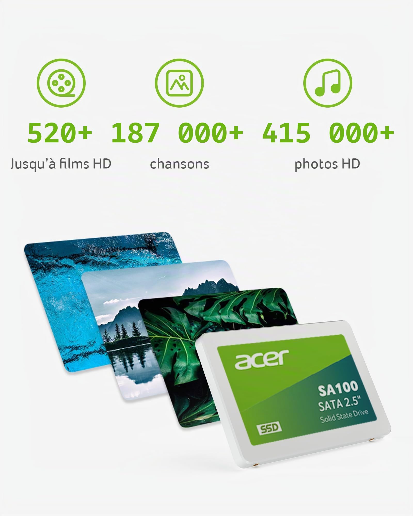 Acer SA100 SATA III 960 Go 2,5" SSD - Lecture jusqu'à 560 Mo/s