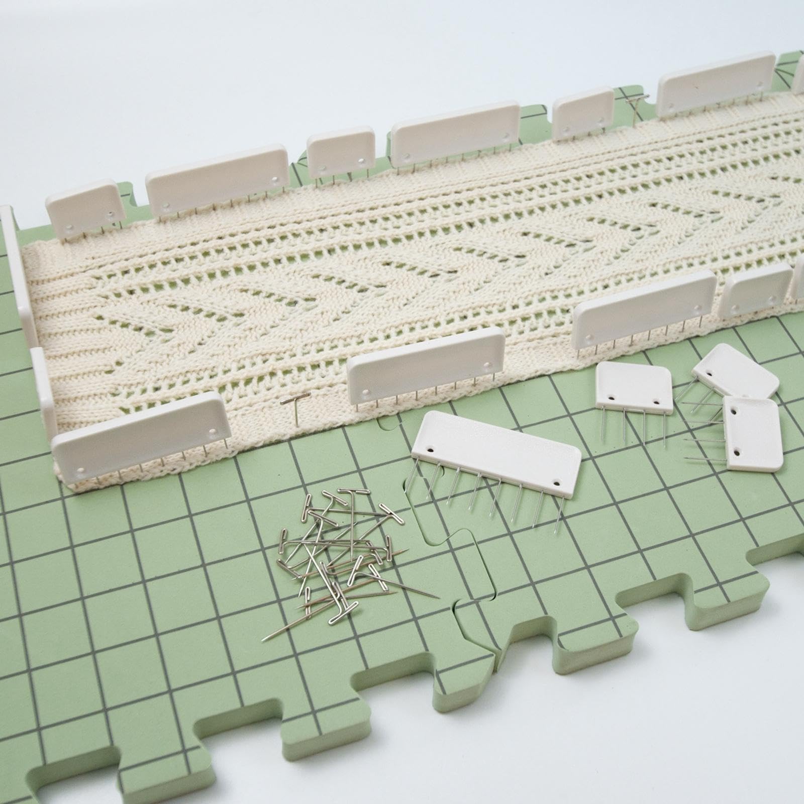 9 Pezzi Blocchi Bloccatura Maglia Tappeto Lavoro Uncinetto Kit Multiuso con Griglia Accessori Schiuma Adatto per Ricamo Fai da Te Progetto Creativo, Verde