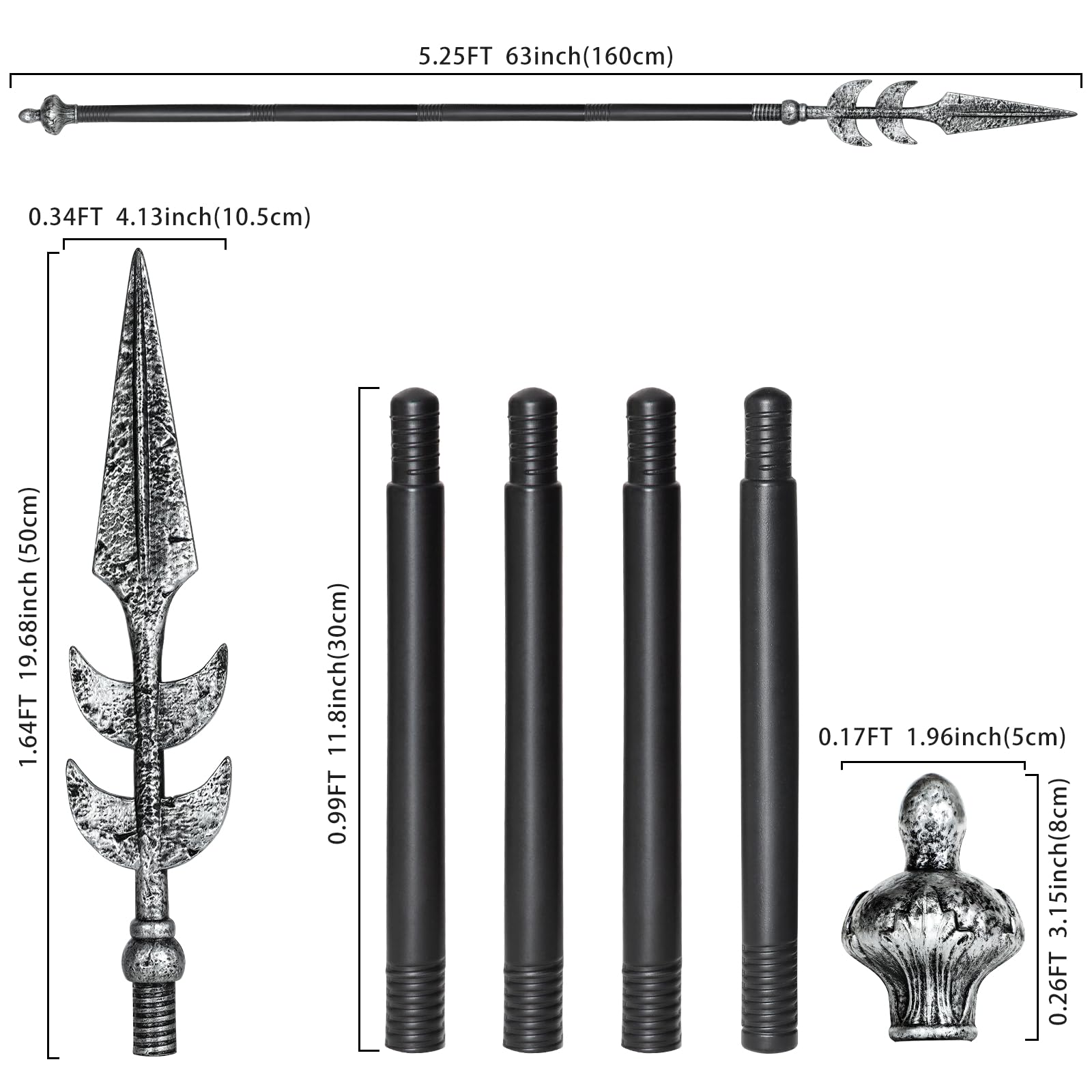 Spartan Spear Halloween Detachable Plastic Spear Prop Roman Weapon Costume for Adults Dress Cosplay (C) - Image 2