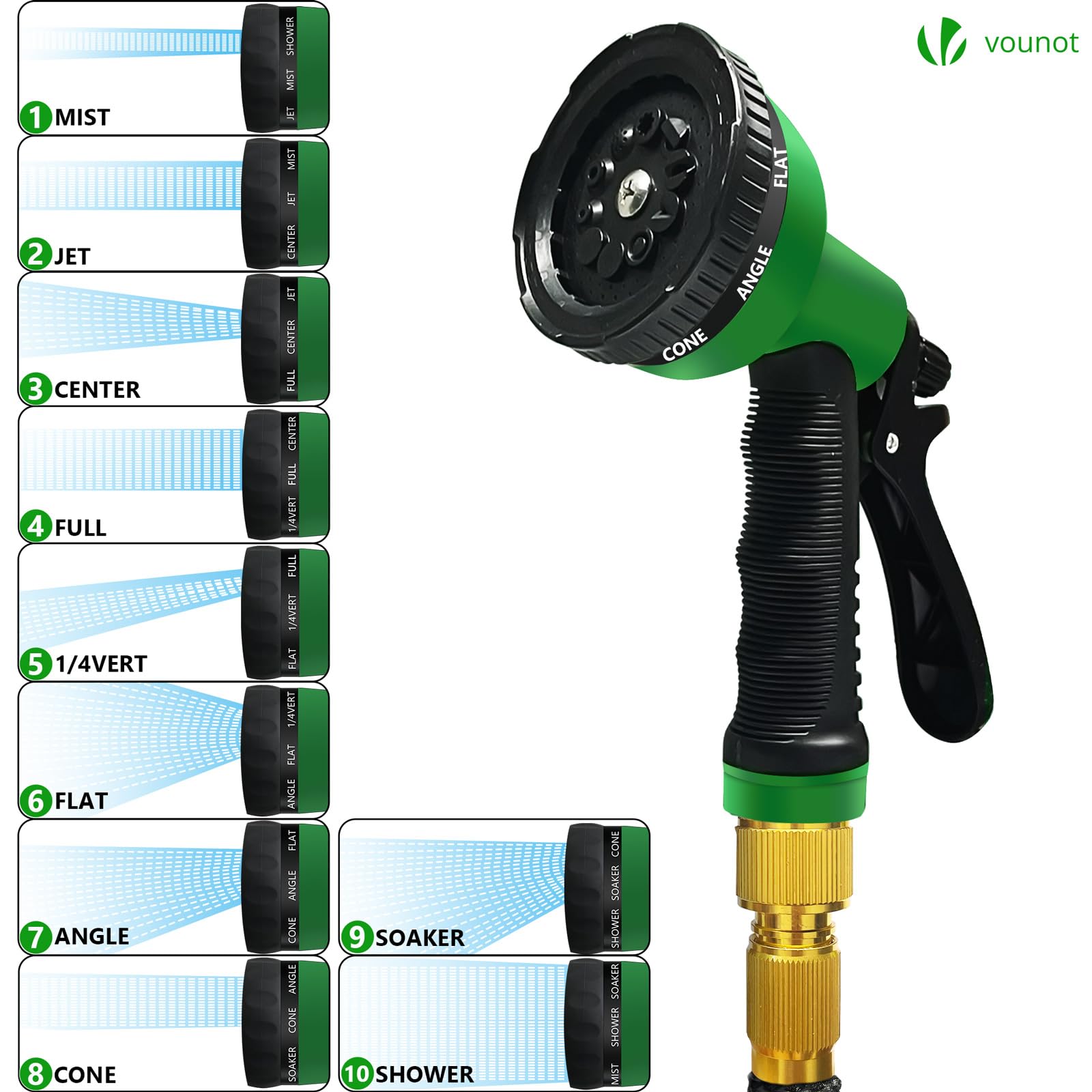 VOUNOT® Manguera Extensible 30m, Manguera Flexible Jardín con Pistola Rociadora de 10 Funciones, Conectores de Latón de 1/2 y 3/4 Pulgadas Bolsa de Almacenamiento, Negro