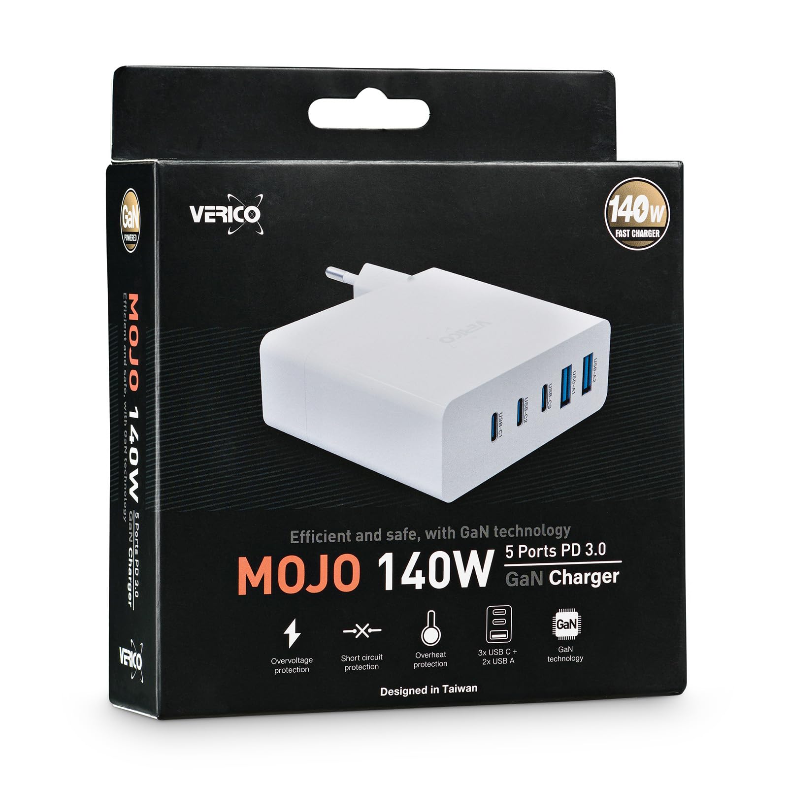Verico Mojo 140W GaN 5 4OJ-ABGWE1-N1 Cargador USB Toma de pared Corriente de salida máx. 3250 mA 5 x USB, USB-C®