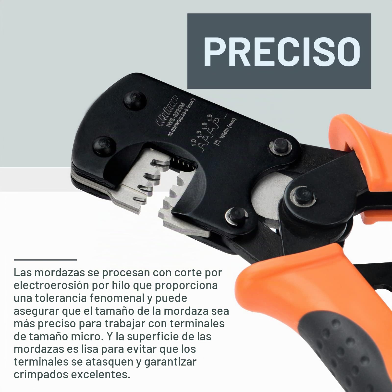 iCrimp IWS-3220M Herramienta de prensado de clavijas con micro conector 0.03-0.52mm² Prensador de trinquete para D-Sub, Trajes de barril abierto Molex, JST, JAE