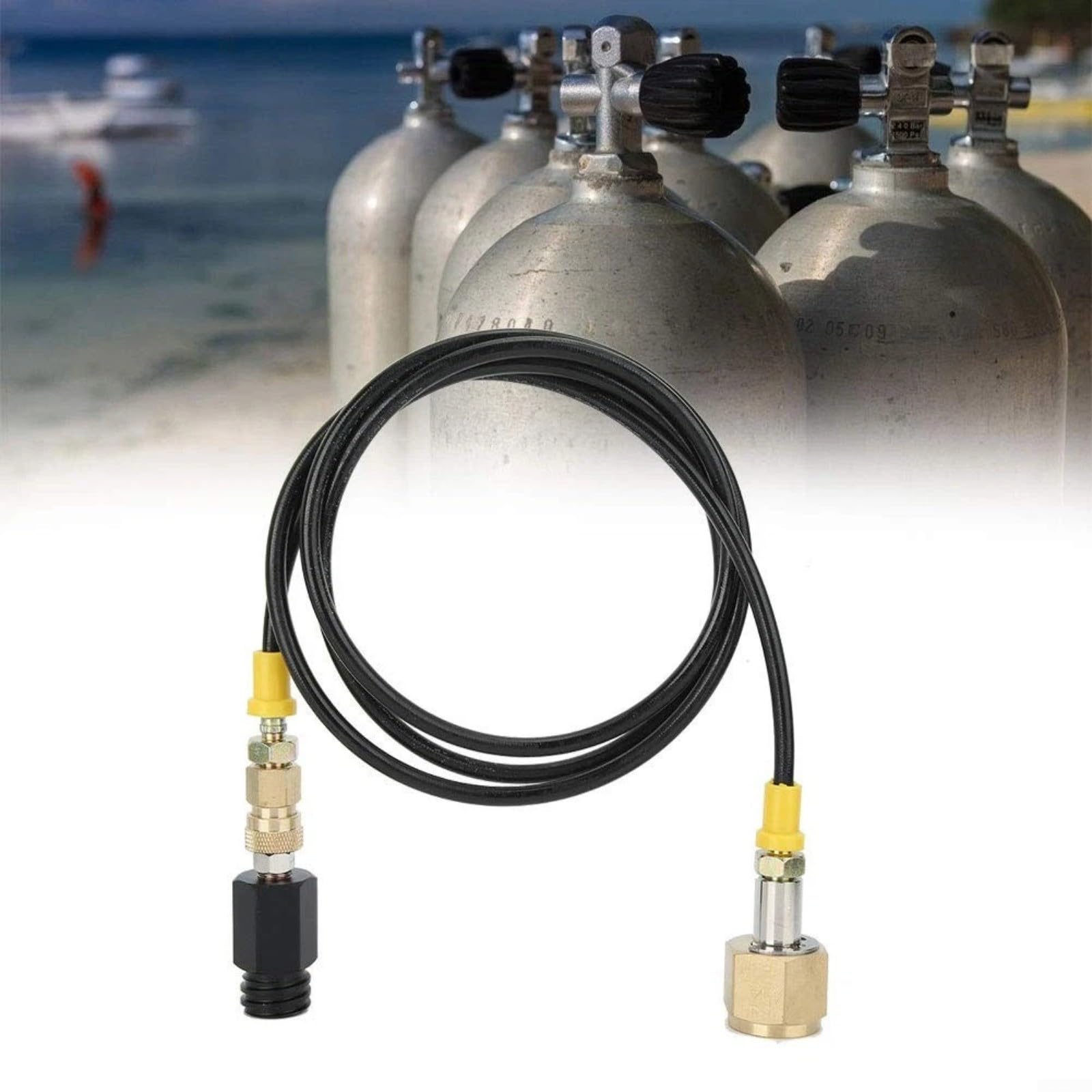 Adattatore per serbatoio in ottone W21.8-14 DIN477 da 1,5 m con tubo in nylon ad alta pressione per sistemi di acqua gassata, compatibile con filettatura europea grande cilindro