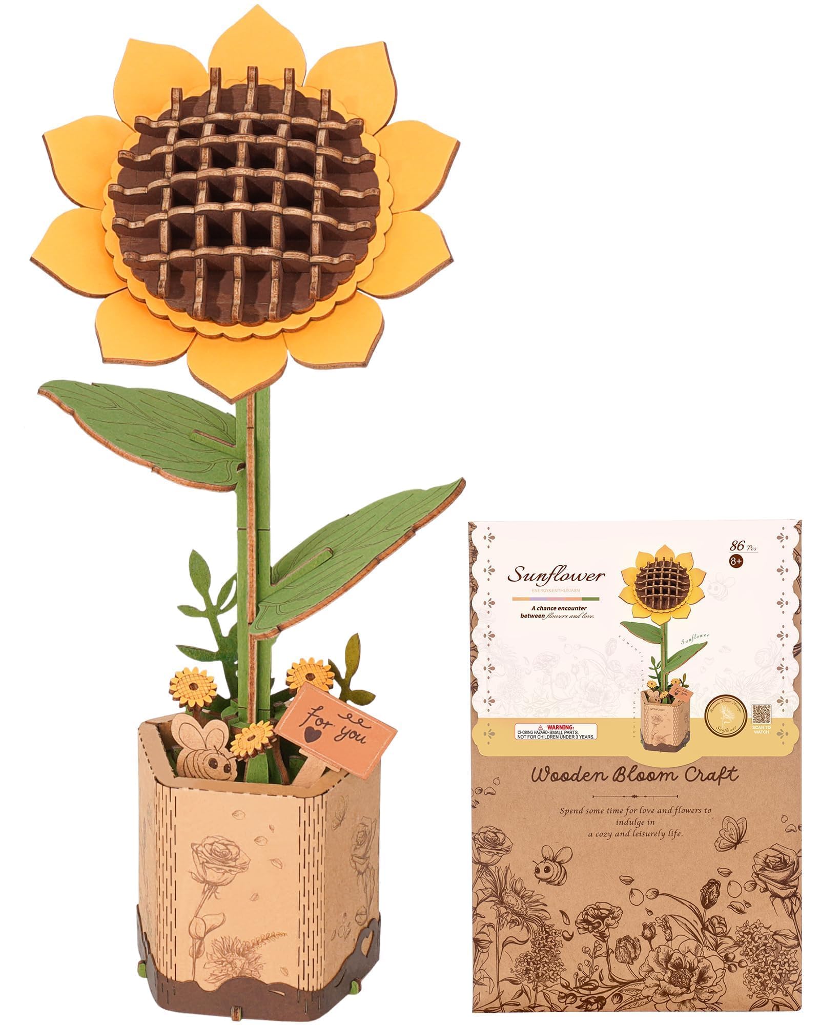 Wowood 3D Flower Wooden Puzzles for Adults-Sunflower, DIY Wooden