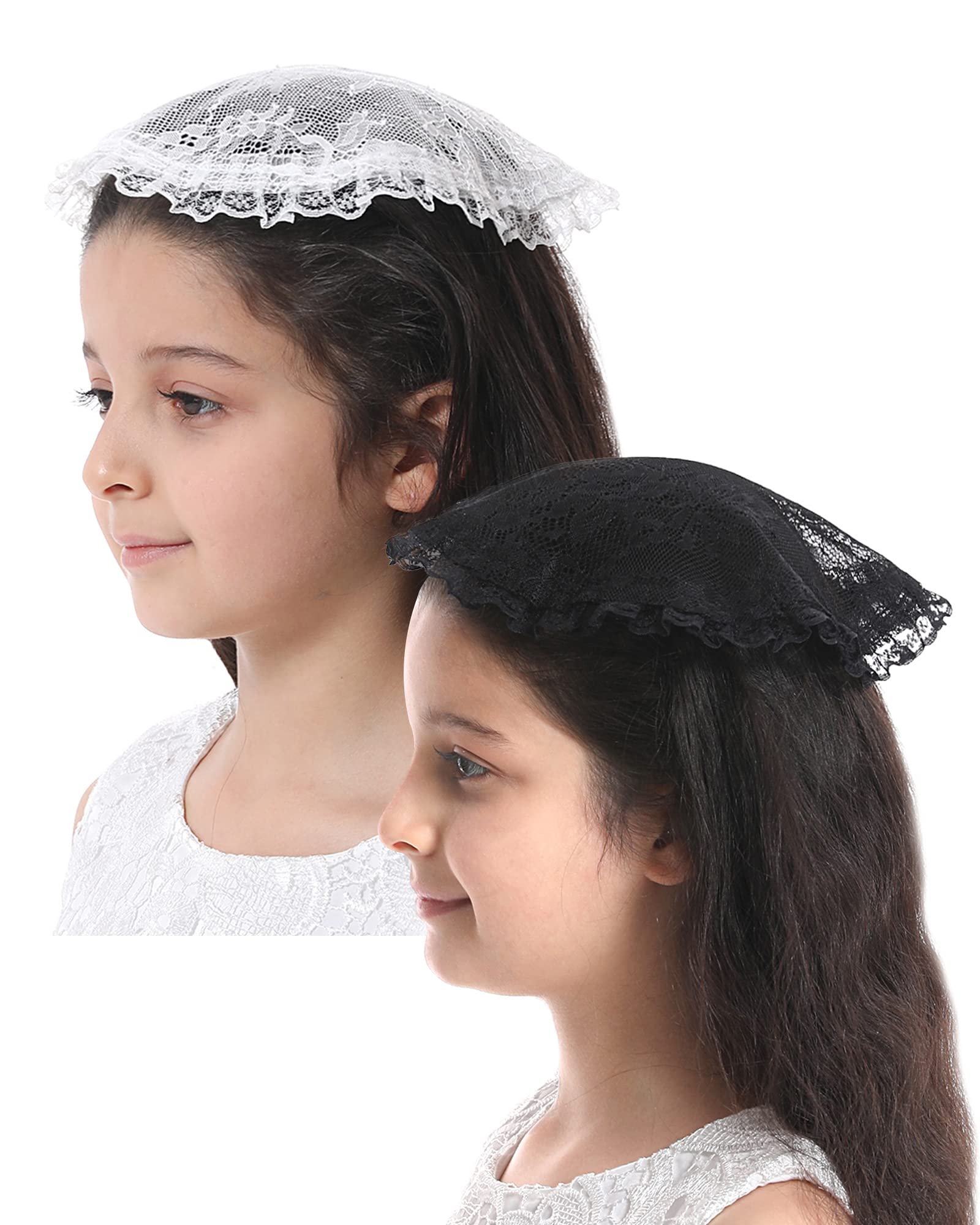 Mantveil Girl's First Communion Veil: White Lace Mantilla Head Coverings Latin Mass Church Veil for Catholic Baptism