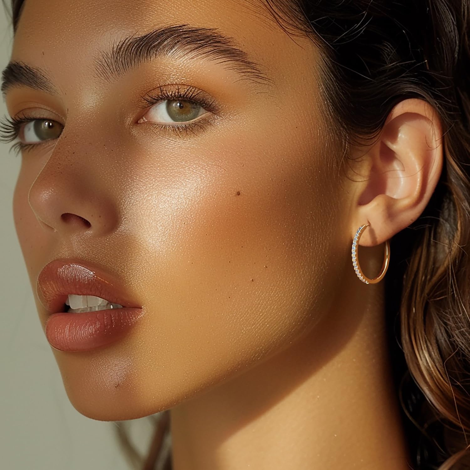 Gold Hoop Earrings 14K Gold Dazzling Huggie Hoop Earrings Cubic Zirconia Earring for Women’s Hoops Earring Jewelry 25 * 2MM - Image 5