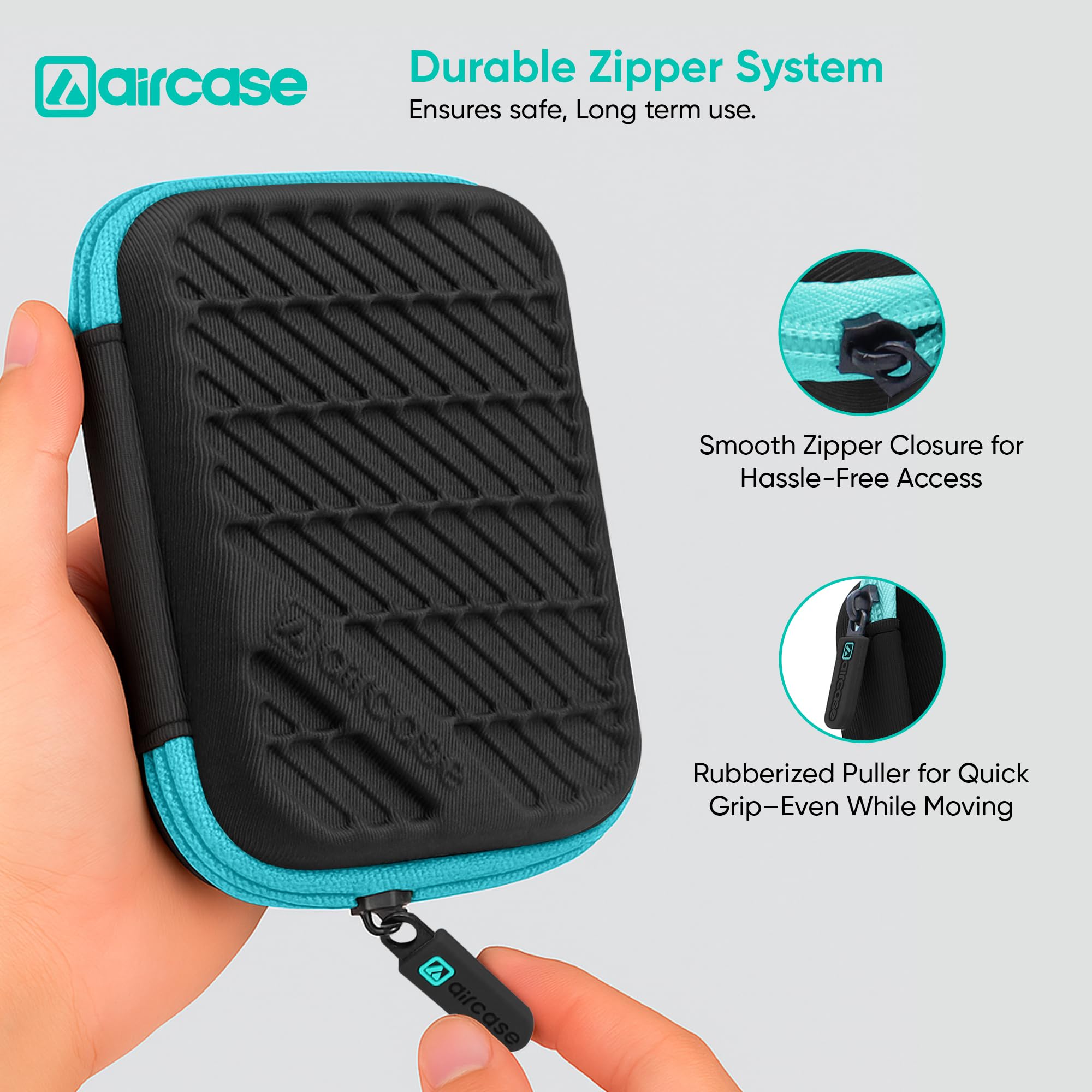 AirCase Hard Disk Cover Case 2.5 Inch HDD SSD - Double Padded EVA Hardshell | Fits 2 Drives | Mesh Pocket for USB Cable, Earphone, Charger | Travel Organiser (Black) — Amazon image 6