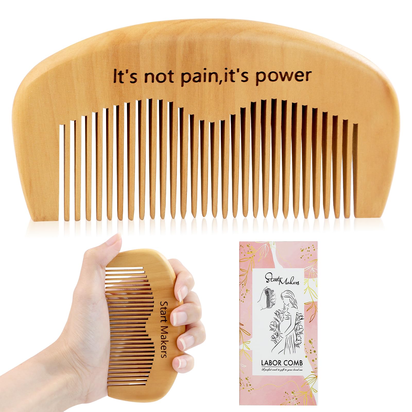 Start Makers Pettine da Parto & Pettine in Legno, Doppia Funzione per Travaglio e Capelli, Regalo Originale per Donna Incinta, Ideale per Ospedale e Dopo Parto