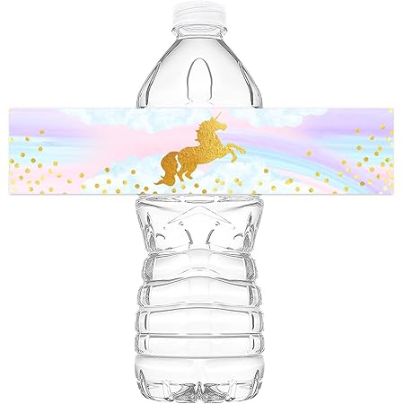 amazon com unicorn party fairy tail birthday water bottle labels great for parties and other children events easy to apply and use toys games