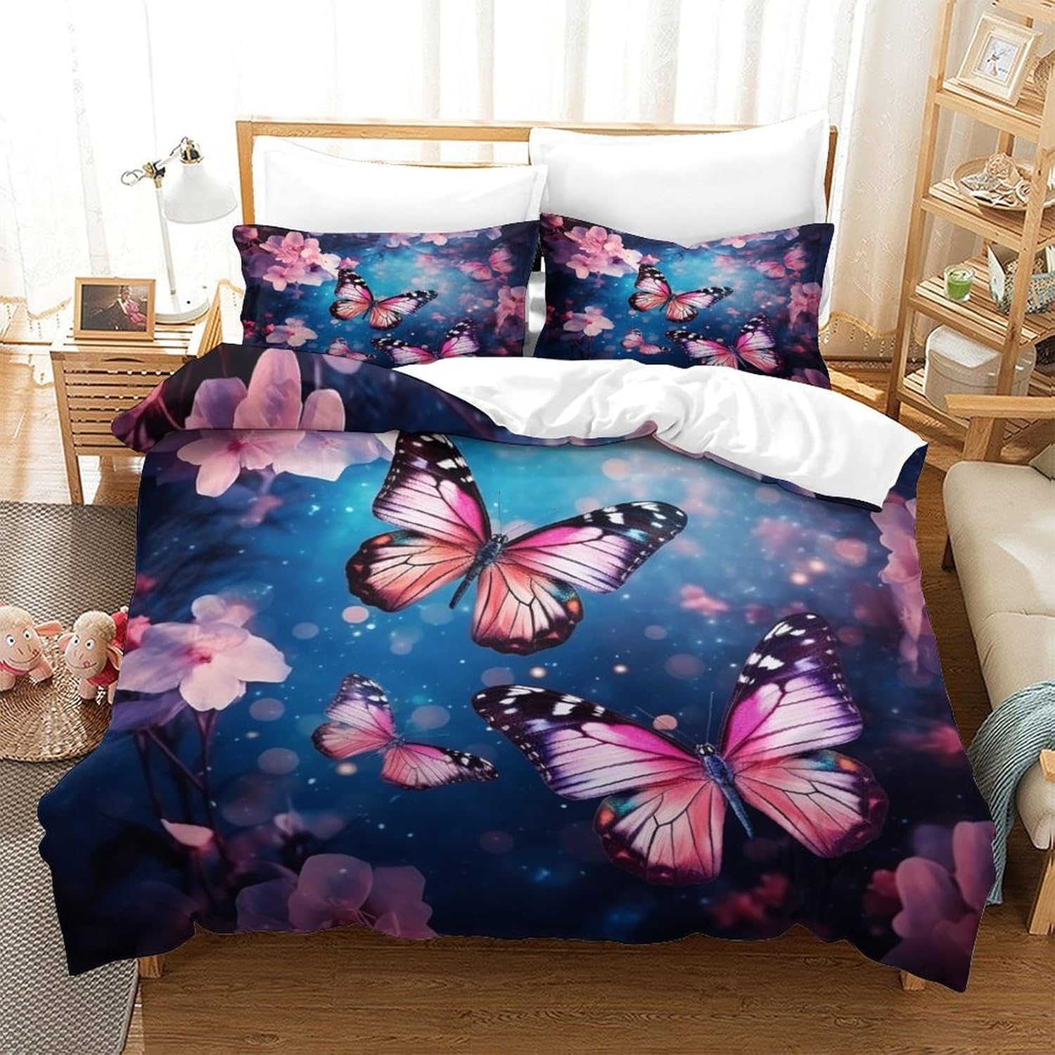 Housse de couette 155x220 papillon 3D microfibre douce à fermeture éclair pratique