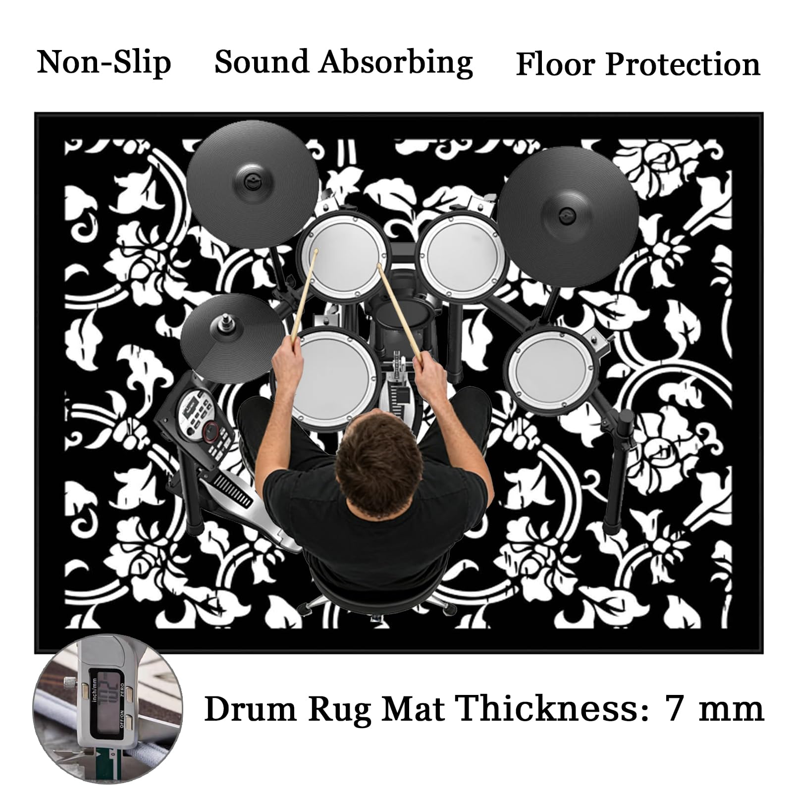 Tappetino Insonorizzato Batteria Drum Tappetino per Batteria e Percussioni Tappeto a Tamburo Tappeto per Batteria Elettrica Tappeto per Batteria Acustica Tappeto Antiscivolo Batteria 230 x 200 cm