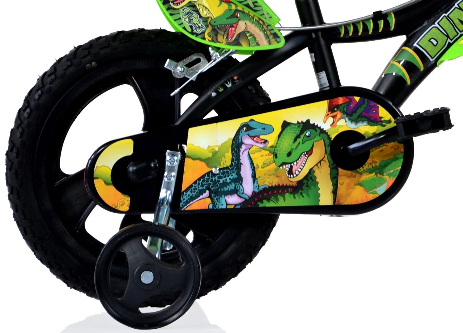 giordanoshop Bicicletta per Bambino 14" 2 Freni Dinosaur Nero e Verde