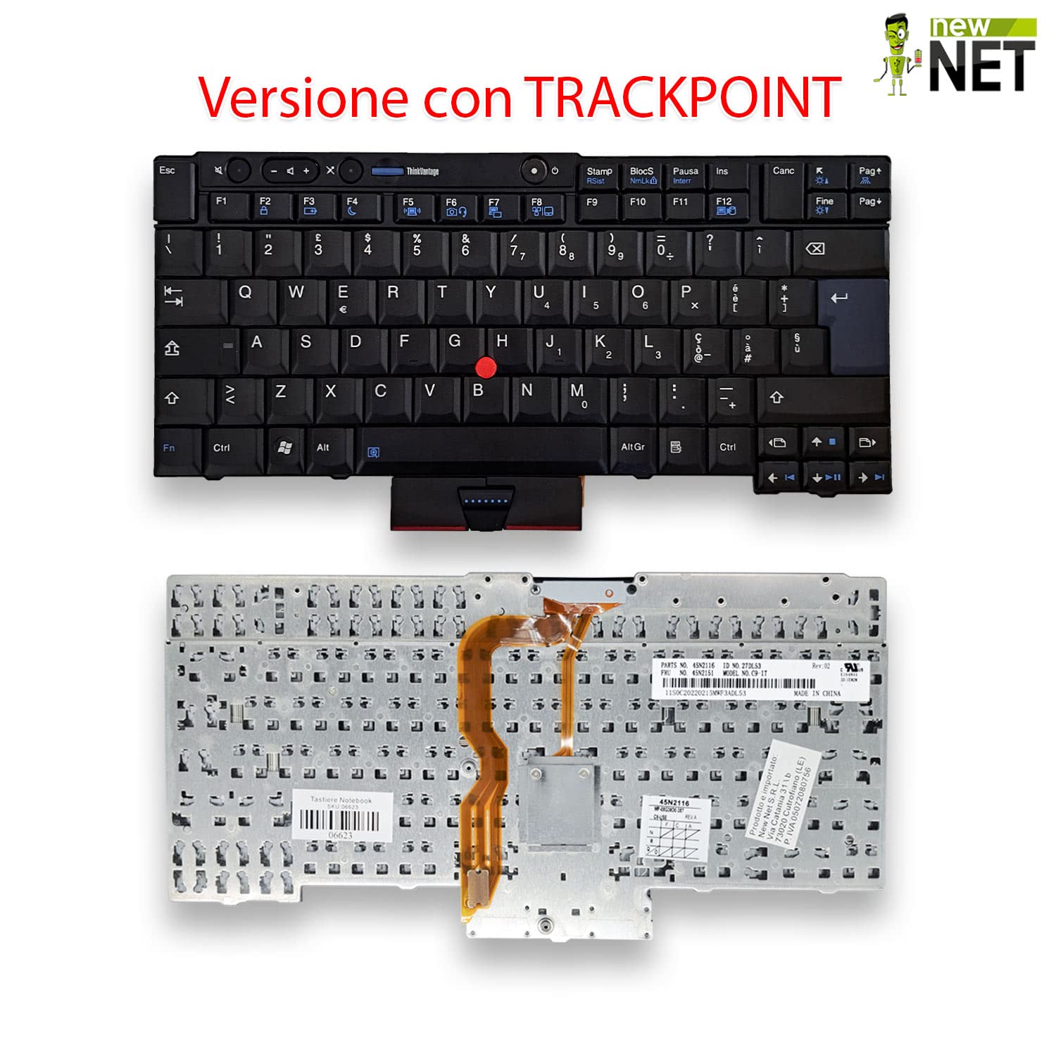 new net - Tastiera Compatibile con Notebook Lenovo ThinkPad T420 4178 4179 4180 4236 4238 [Colore Nero - Trackpoint - Layout ITA]