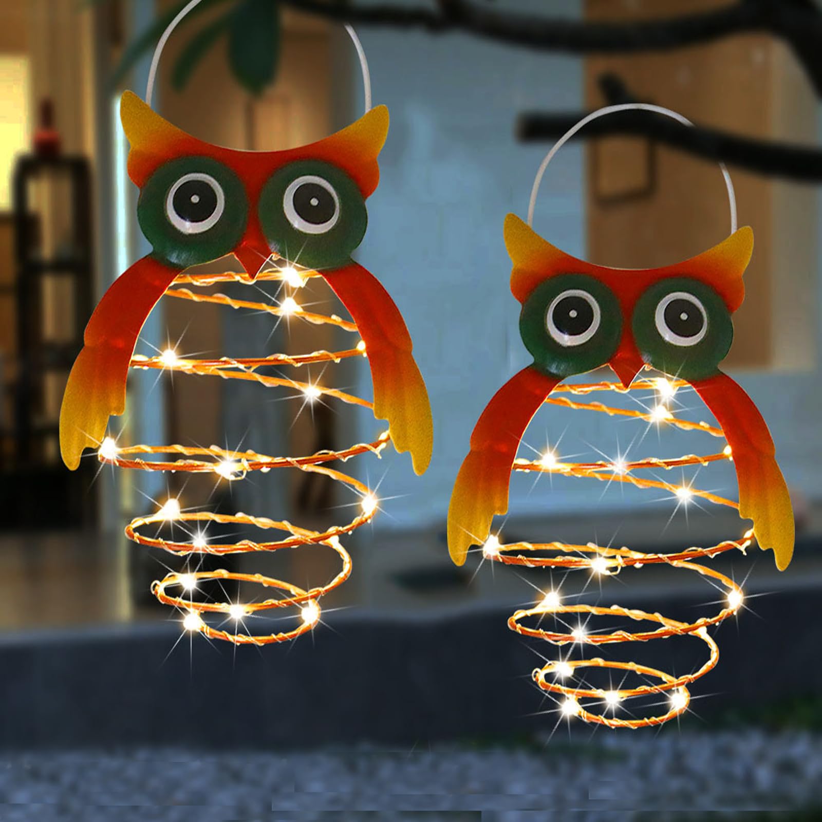 Lxcom Lighting Solar Owl Pineapple Lantern Light 30 LEDs Pineapple Lanterns Hanging Pineapple Solar Lights Waterproof Decorative Garden Light for Yard Patio Garden Balcony, 2 Pack (Warm White)