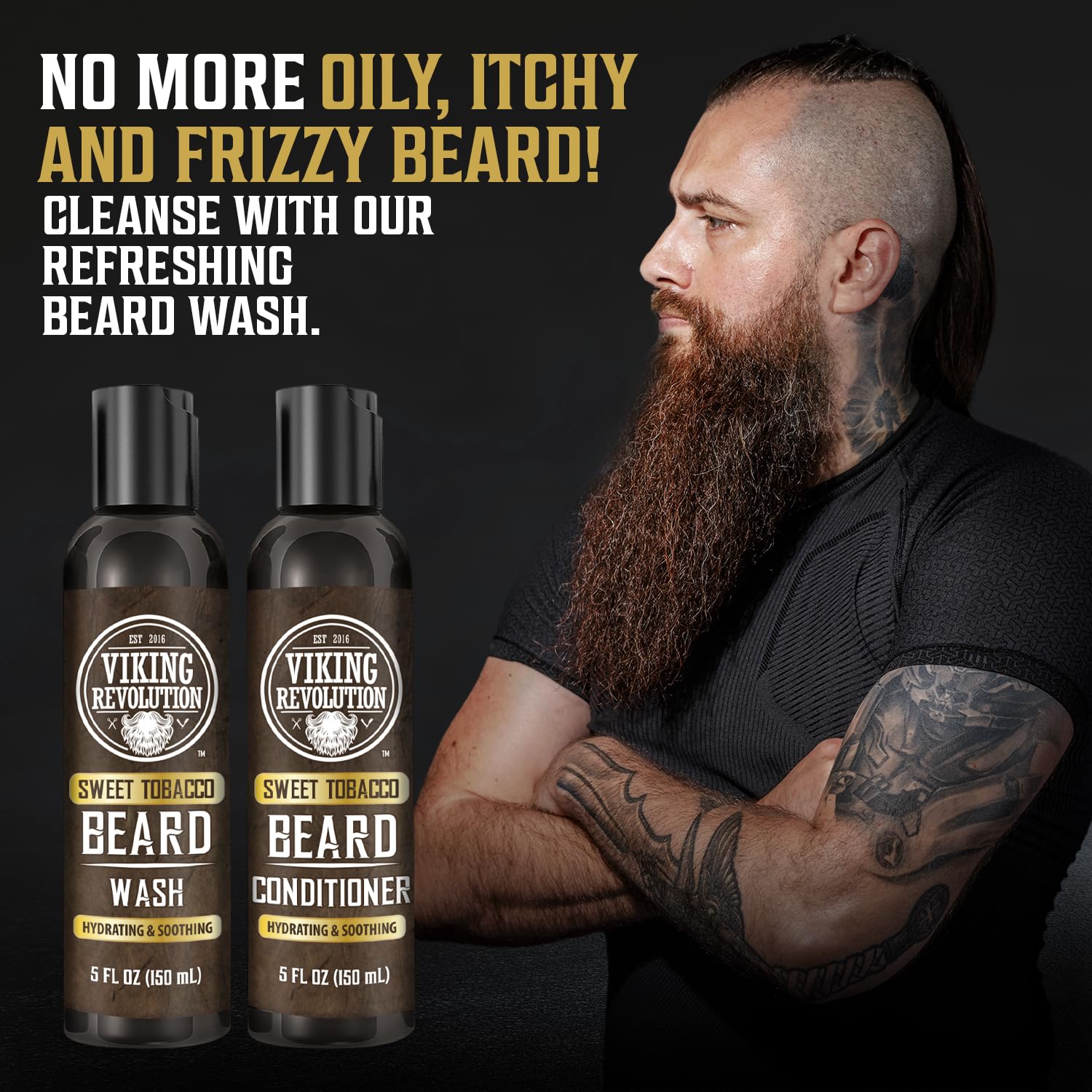 Viking Revolution Beard Wash and Beard Conditioner for Men with Argan Oil and Jojoba Oil - Beard Softener and Strengthener Beard Care Beard Shampoo and Conditioner with Beard Oil (5oz, Sweet Tobacco) - Image 3