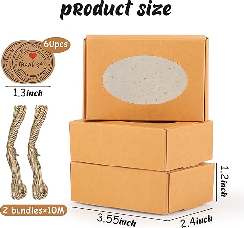 Miniatura 2 de RYKOMO 60 cajas de jabón para jabón casero de 3.55 x 2.4 x 1.2 pulgadas, pequeñas cajas de embalaje de jabón, caja de jabón Kraft con ventana, mini