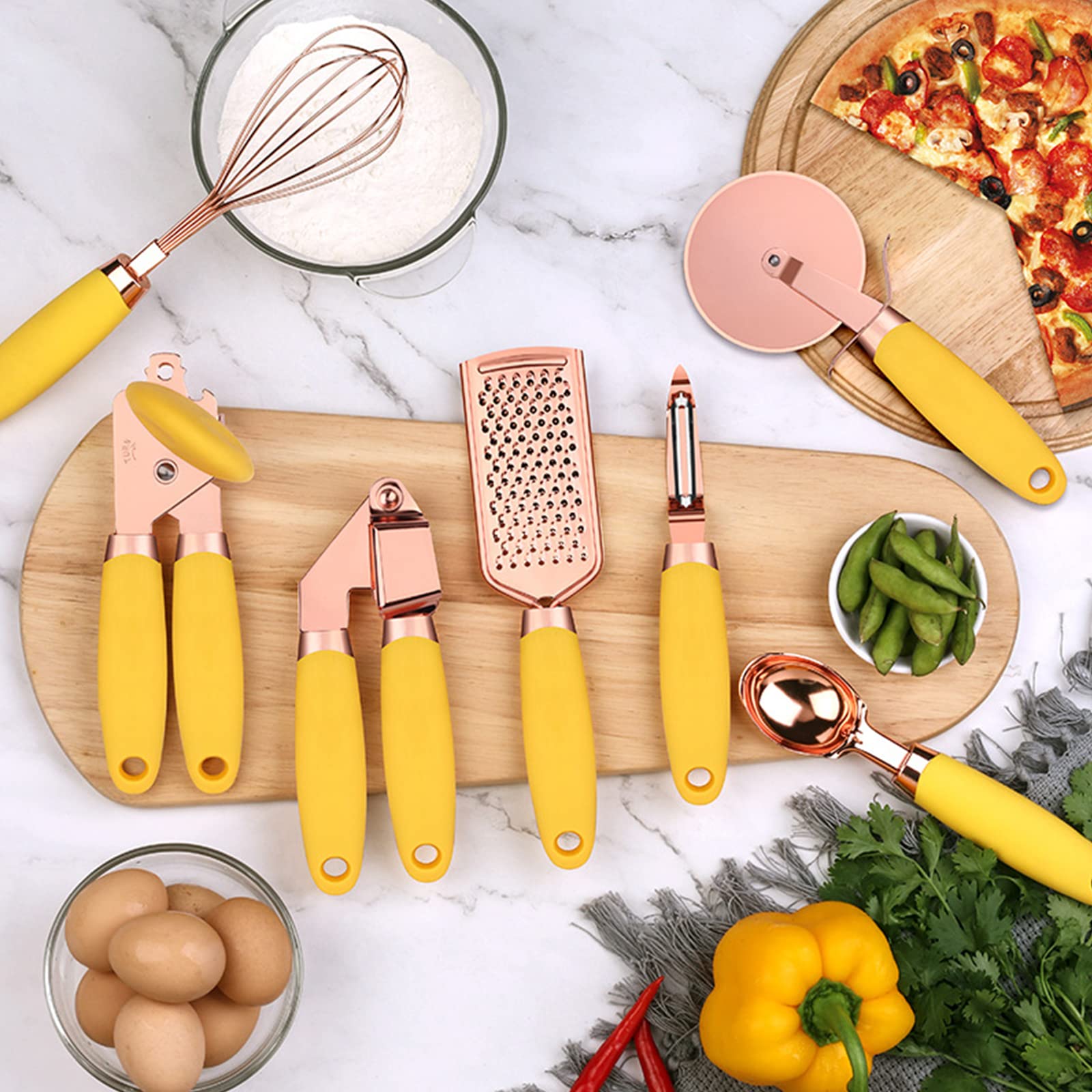 7-teiliges Küchenutensilien-Set aus Edelstahl, antihaftbeschichtet, Eis-Schaufel, Käsereibe, Schneebesen, Backutensilien, Kochgeschirr, Backwerkzeuge und Zubehör für Kinder, Cupcakes, niedliche
