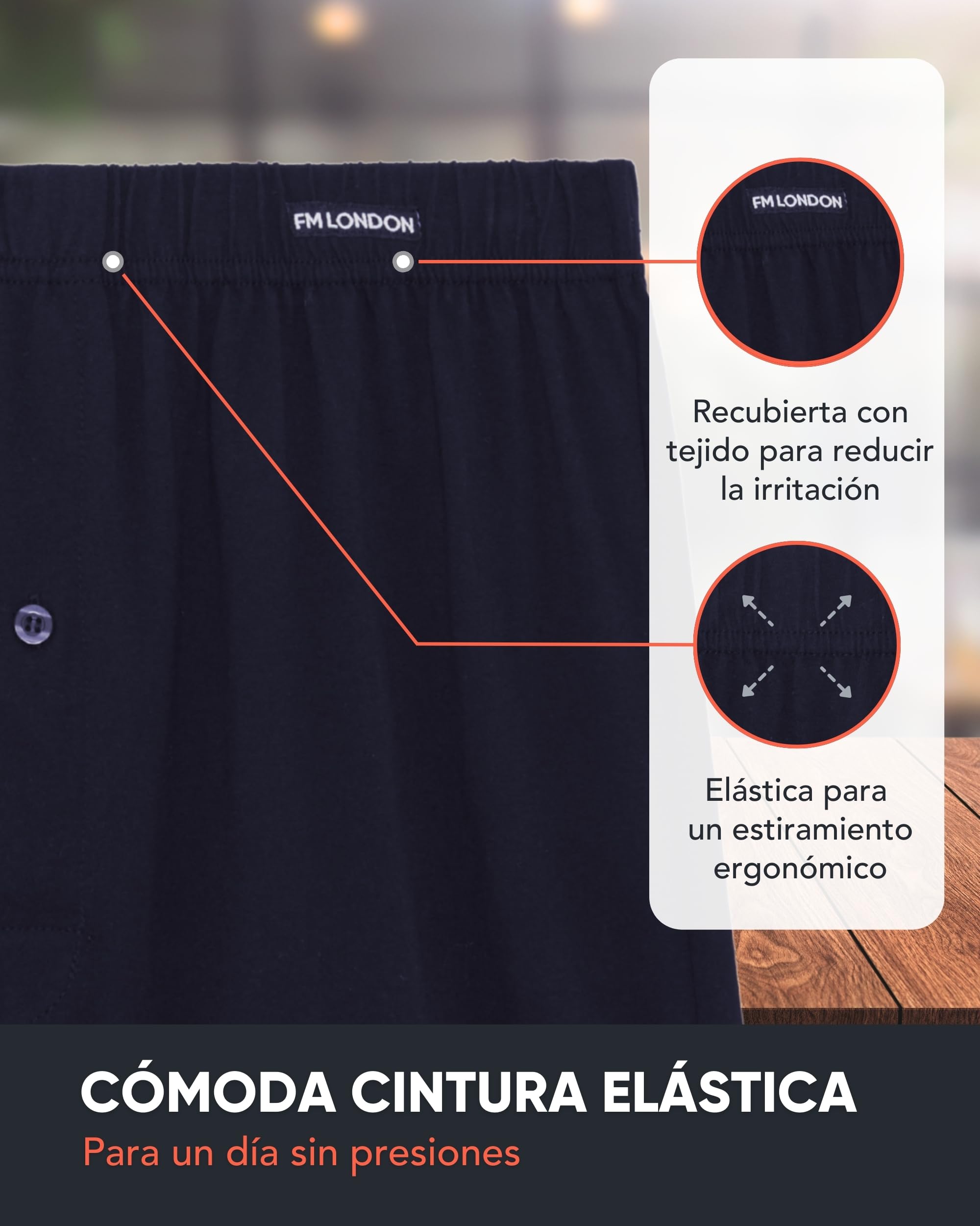 FM London Pack de 5 Calzoncillos para Hombre de Algodón - Bóxer para Hombre de Algodón 100% Supersuave, Colores Lisos – Bóxer de Estilo Holgado, Bragueta Abotonada y Cintura Elástica
