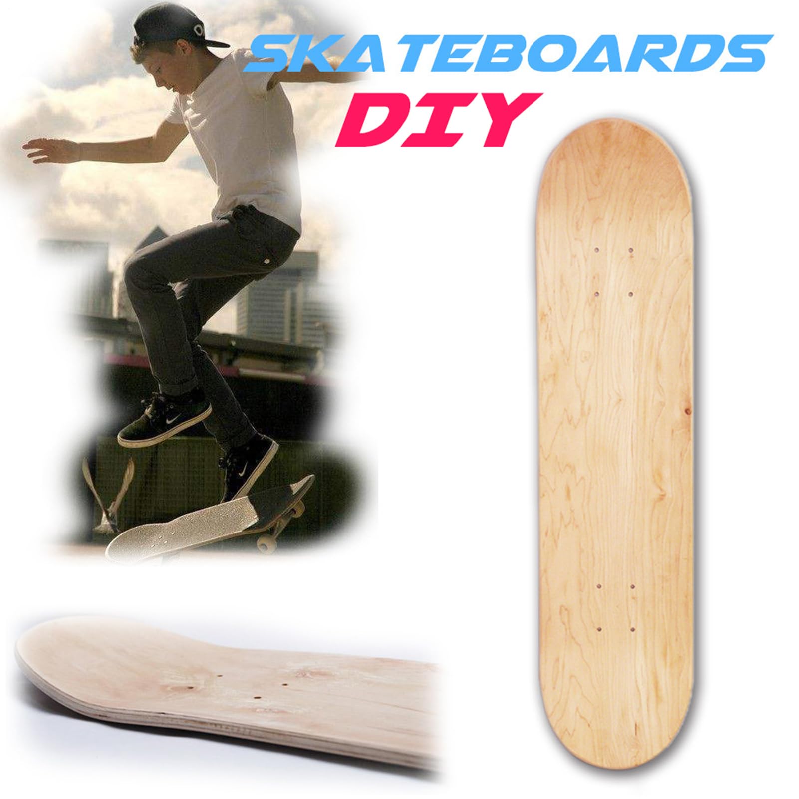Monopatín - Doble cóncavo de arce 8 de 8 pulgadas | Tabla de Skate Natural Vacío, Tabla de Skate Pintar DIY | Para Trucos De Calle Cruising, Entrenamiento