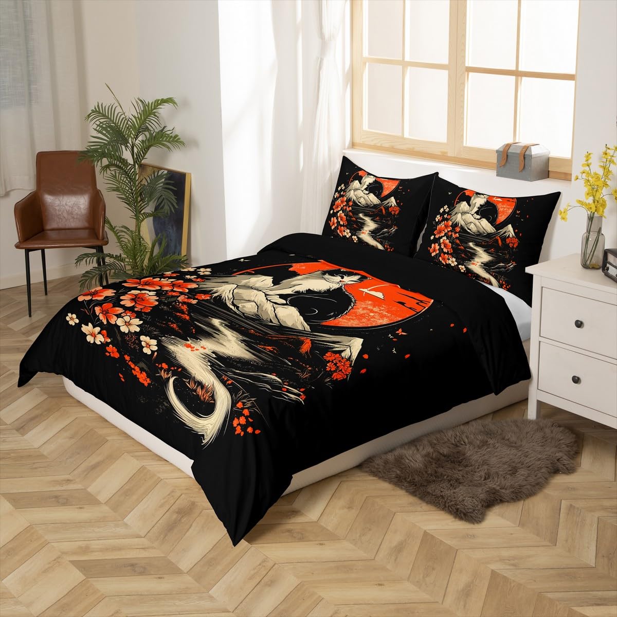 jejeloiu Kawaii Cat Duvet Cover Toddler Size Kids Cat Lover's Gift Comforter Cover for Boys Girls Teens Japanese Style Bedding Set Breathable Soft Lightweight Microfiber Kitten Room Decor