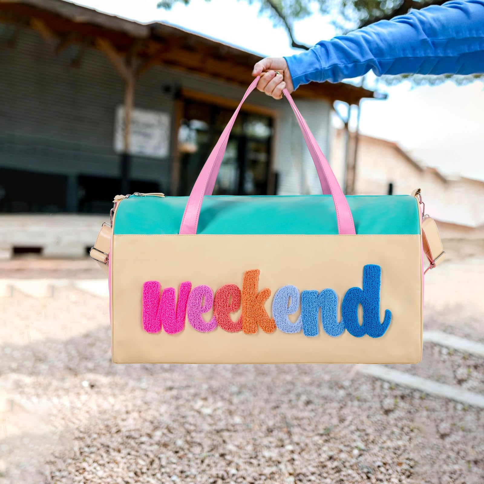 DYSHAYEN Borsone da viaggio in ciniglia con lettera grande borsa da viaggio in pelle PU Weekender borsa da notte per le donne borse da viaggio Tote, Weekender