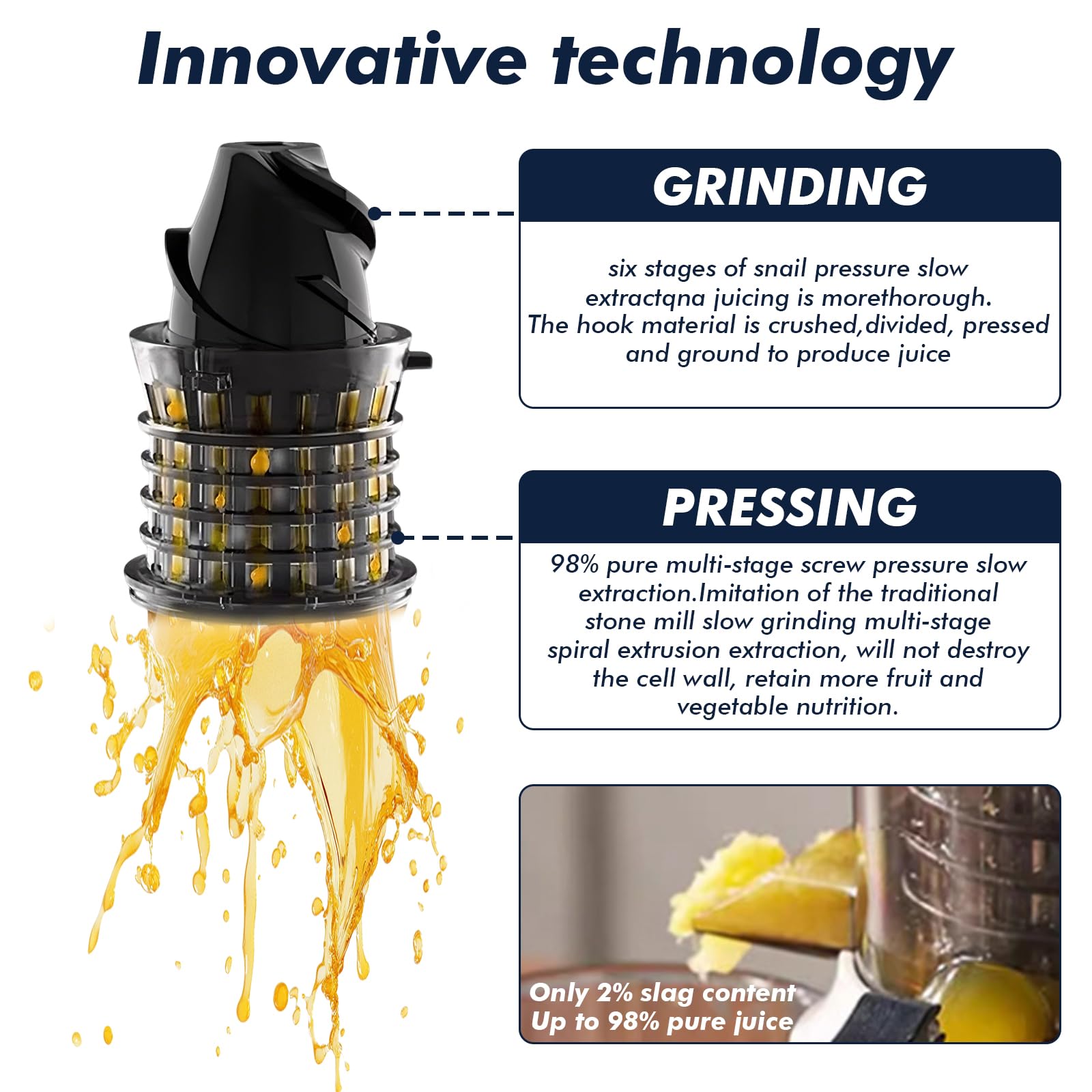 Exprimidor Lento Compacto 200W, Prensa en Frío con Tubo de 80 mm – Exprimidor de Verduras y Frutas para Alto Rendimiento, Sin BPA y Fácil de Limpiar – Licuadora para Frutas Enteras