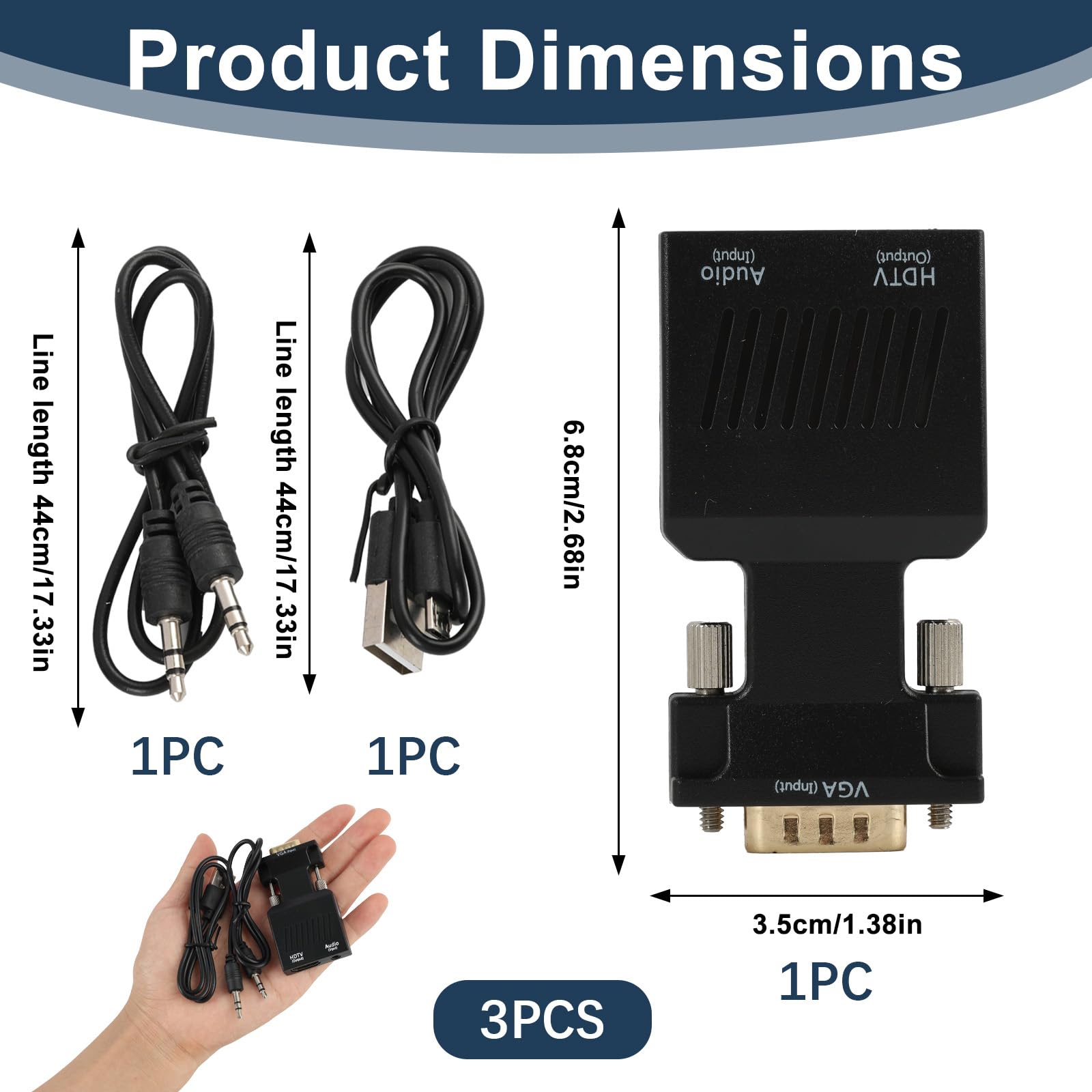 Adapter VGA auf HDMI 1080p mit Audiokabel, VGA-Stecker auf HDMI-Buchse, unterstützt HD-Auflösung, für TV, Monitor, Projektor, Audio über 3,5 mm, Plug and Play