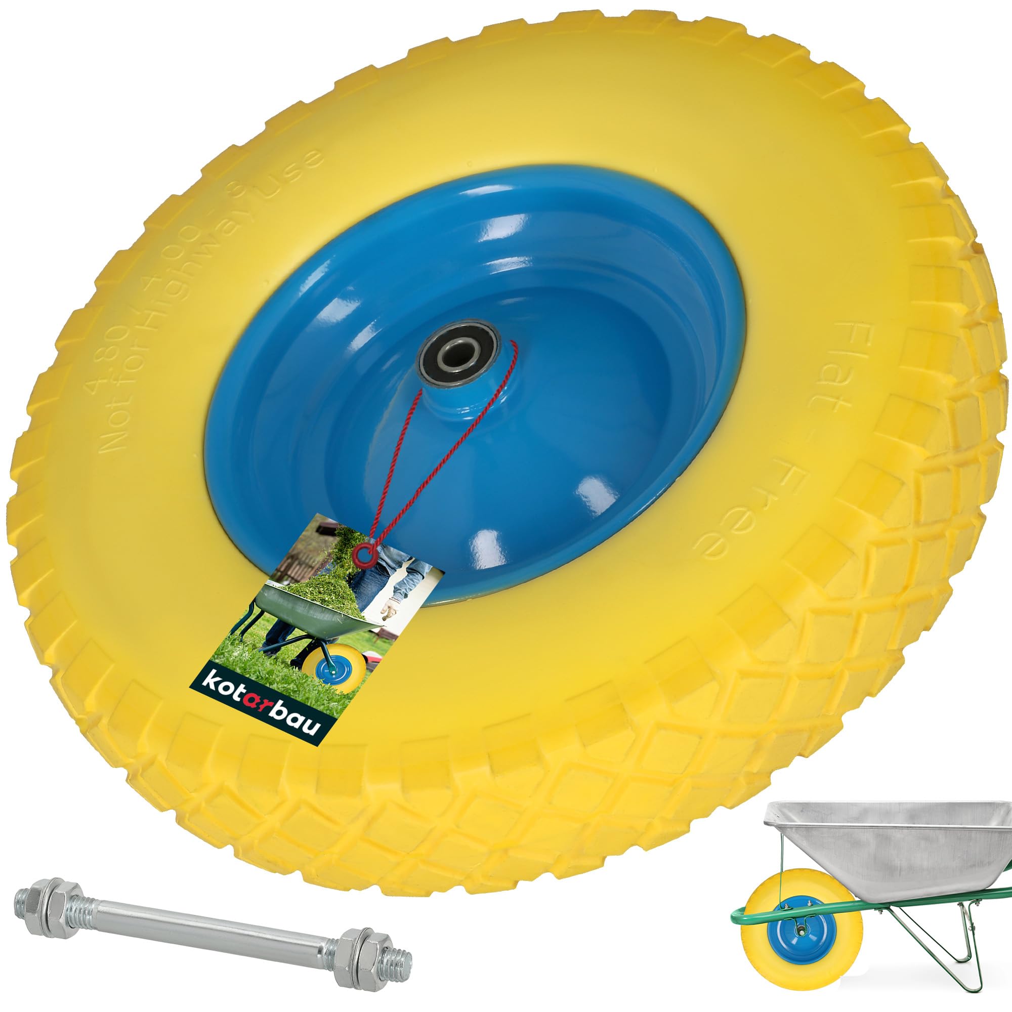 KOTARBAU® Roue de brouette 4.80/4.00-8 - Pneus en polyuréthane renforcé - Diamètre 390 mm - 200 kg - Roue complète avec axe