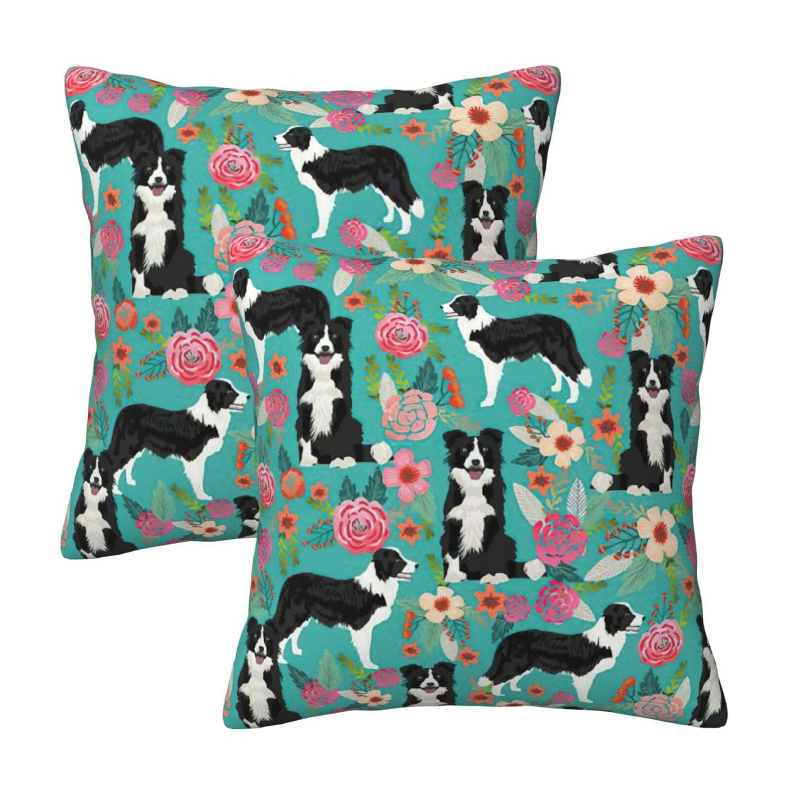 RRhgipp Border Collie Florals Throw Pillow Cases Decorative Cushion Covers Couch Bed Sofa Decoration Xmas Gifts Bed