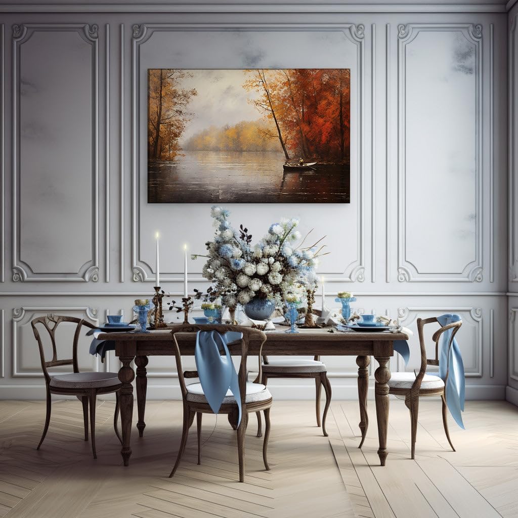 Canvas for Living room. Sailing into Serenity: Autumn Whispers on the Water, 27 x 18 inch Canvas Wall Art - Contemporary Masterpieces - Modern Home Decor