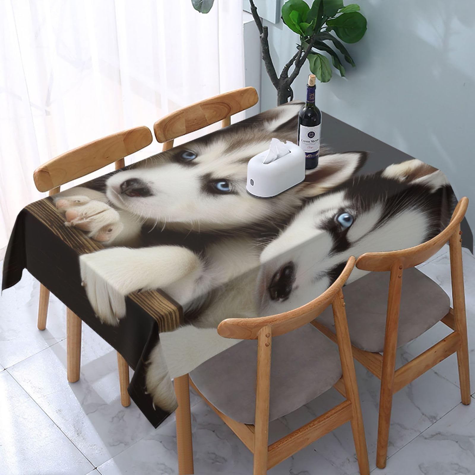 WPKJU Husky Puppies Dogs Printed Tablecloth Water Resistant Table Cover Washable Rectangle Table Cloth for Tables 54x72 in