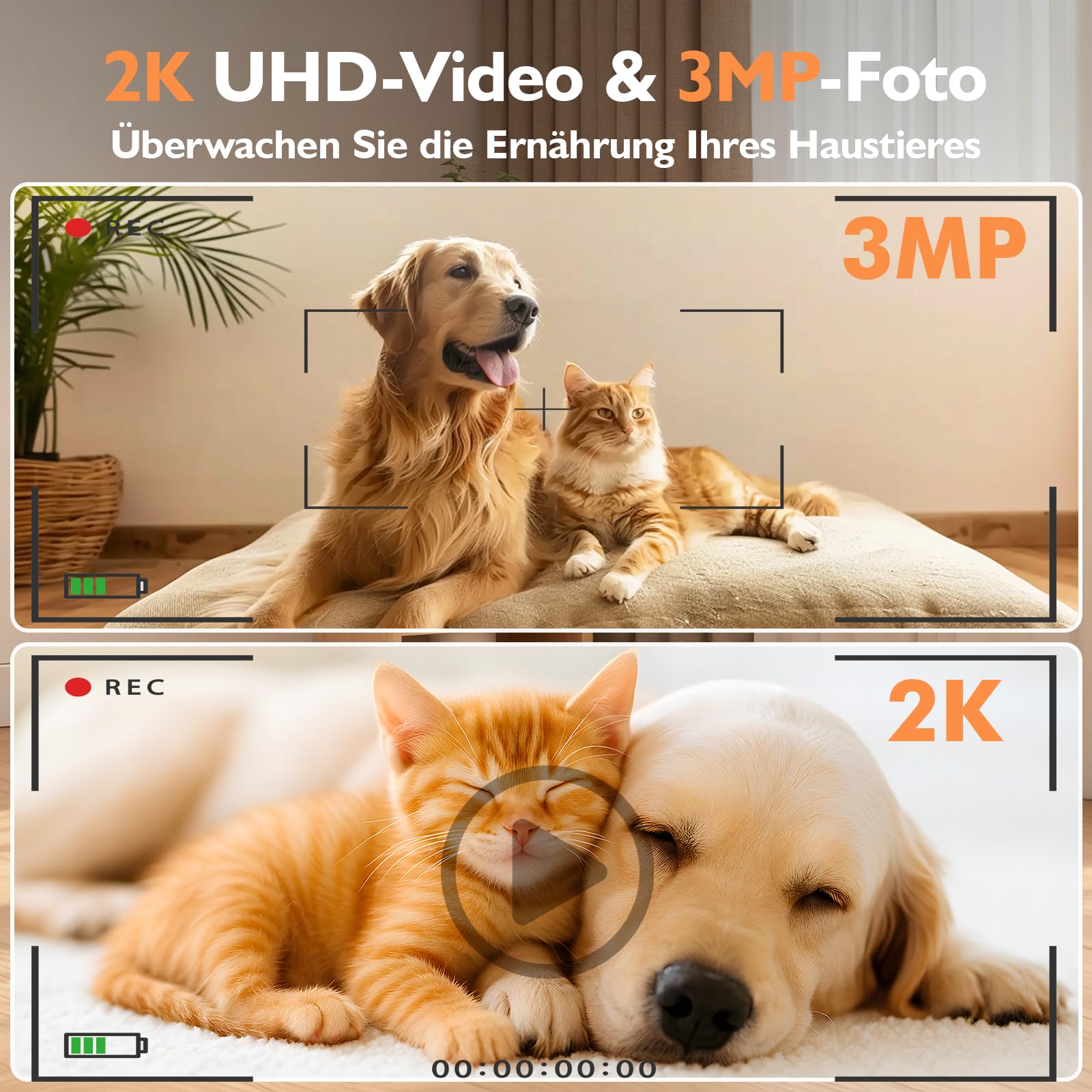 Futterautomat Katze mit 2K HD Nachtsichtkamera, 2,4G&5G Dualband WLAN App-Steuerung, 5L Futter- &4L Wasserspender, Zwei-Wege-Audio, Doppelstromversorgung für Katzen und kleine Hunde