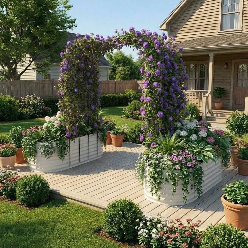 Garden Arbor with Planter Box, 96" Tall Metal Garden Arch Trellis, Expandable Raised Garden Bed for Climbing Plants and Vines in Outdoor Patio and Backyard, Beige