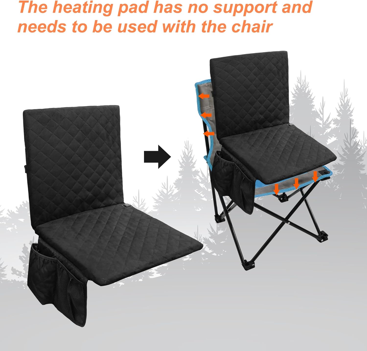 Heated Seat Cushion, Foldable Heated Stadium Seats for Bleachers USB Powered (NOTE: No Power Bank), 3 Level Adjustable Heated Pad with Pockets, heated seats for outdoors, Camping, Indoor(Black)