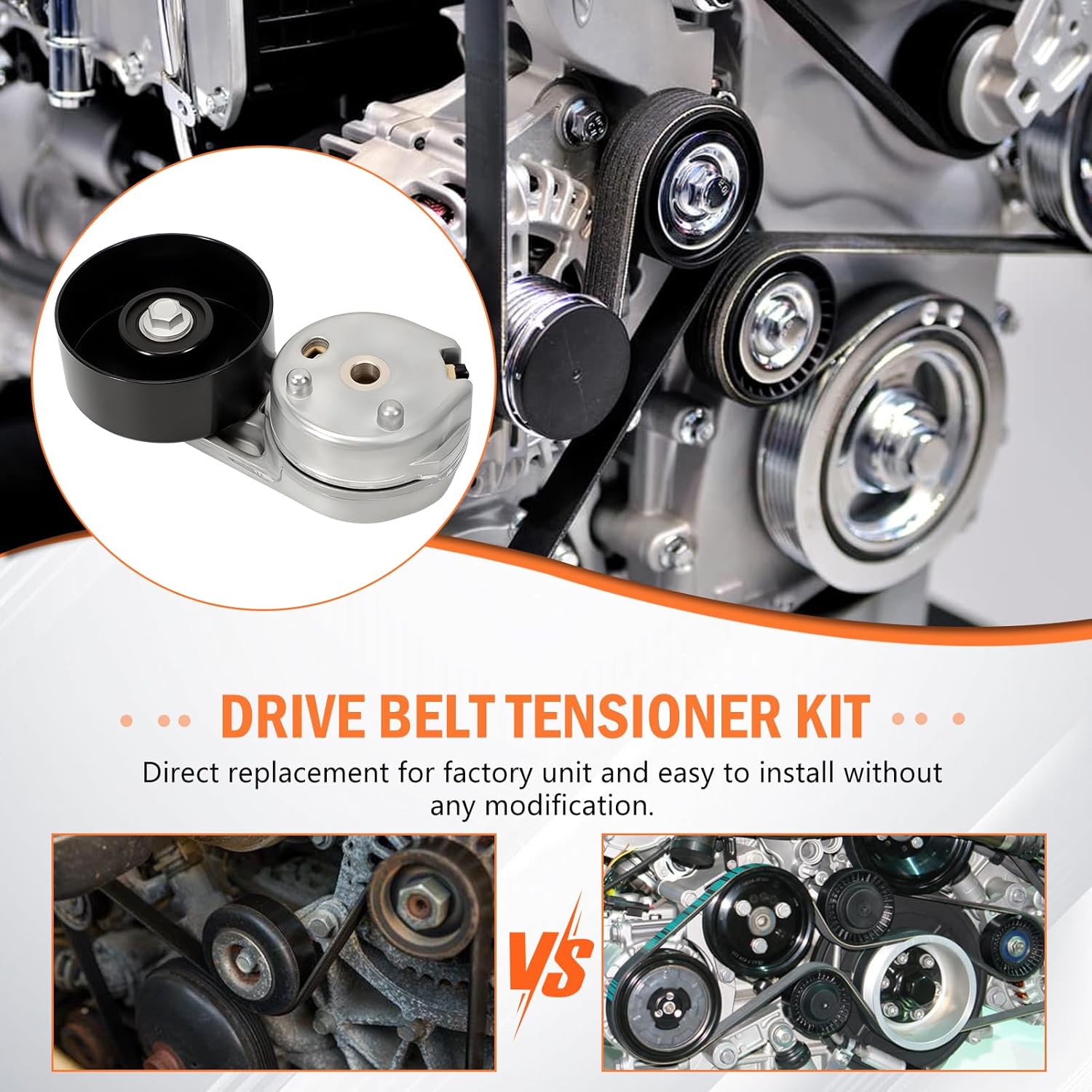 Serpentine Drive Belt Kit w/Tensioner & Idler Fit for F-250 F-350 2008-2010 F-450 F-550 2008 Super Duty V8 6.4L