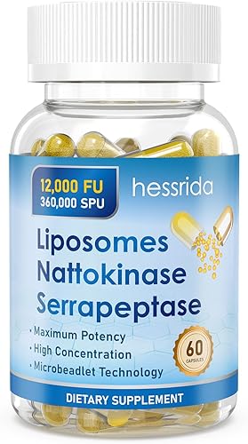 Nattokinase 12,000 FU Serrapeptase 360,000 Suplemento SPU, enriquecido con súper enzimas, mezcla de nutrientes e inulina para circulación, digestión
