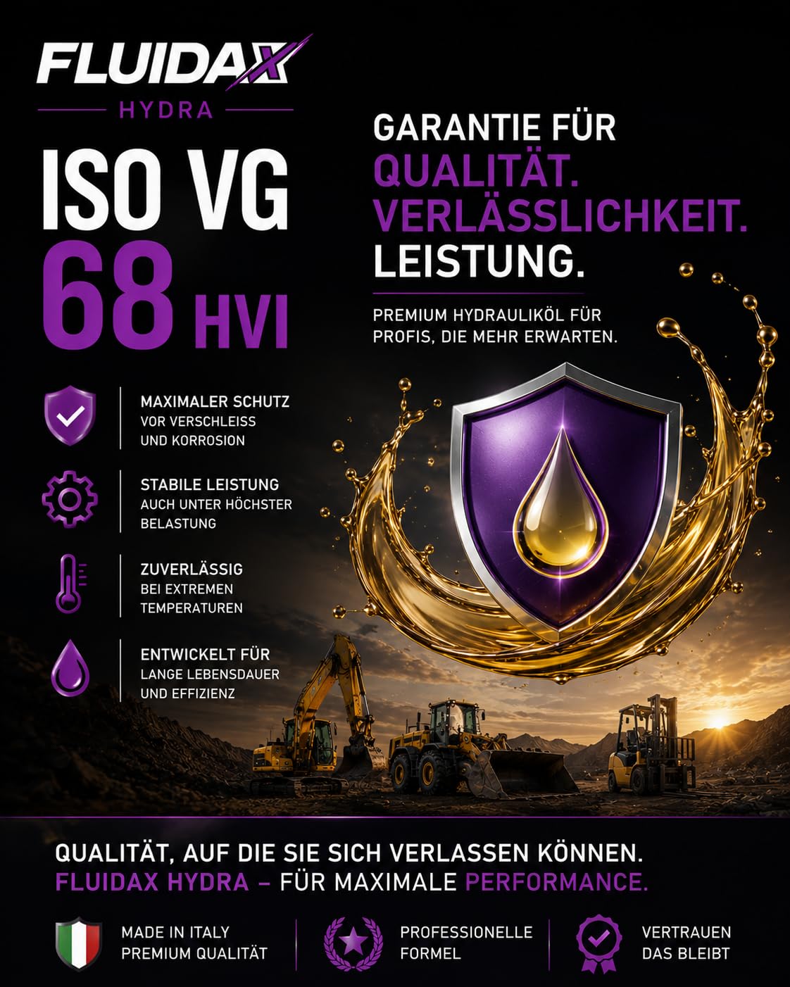Hydrauliköl ISO VG 68 HVI 5L – Hoher Viskositätsindex – Verschleißschutz und Korrosionsschutz – Für Hydraulikanlagen, Baumaschinen, Landmaschinen und Industriemaschinen