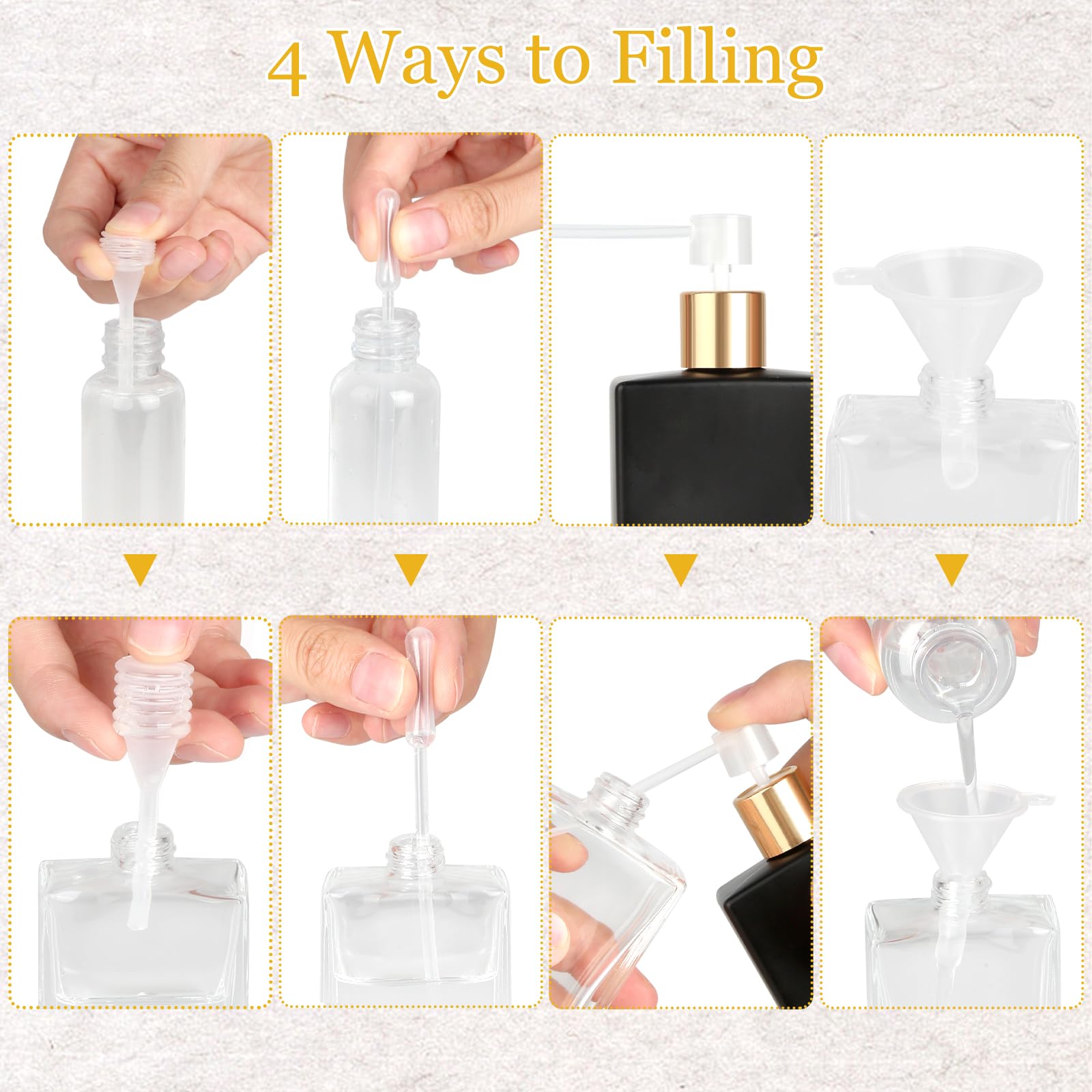 RVLZKCPG 3 rozpylacze do perfum, do ponownego napełnienia, 30 ml, szklane atomizery, puste butelki z lejkami, dozownik perfum