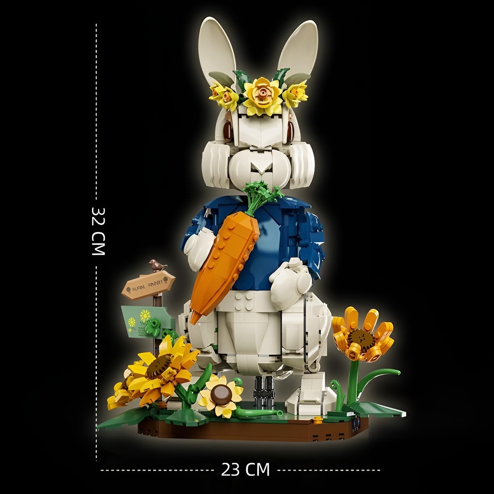 Bloques de construcción de conejos rurales, 1252 piezas de flores de Pascua, conejo, bloques de sujeción, modelo de animal móvil con base extraíble, decoración para la oficina en casa, regalo de