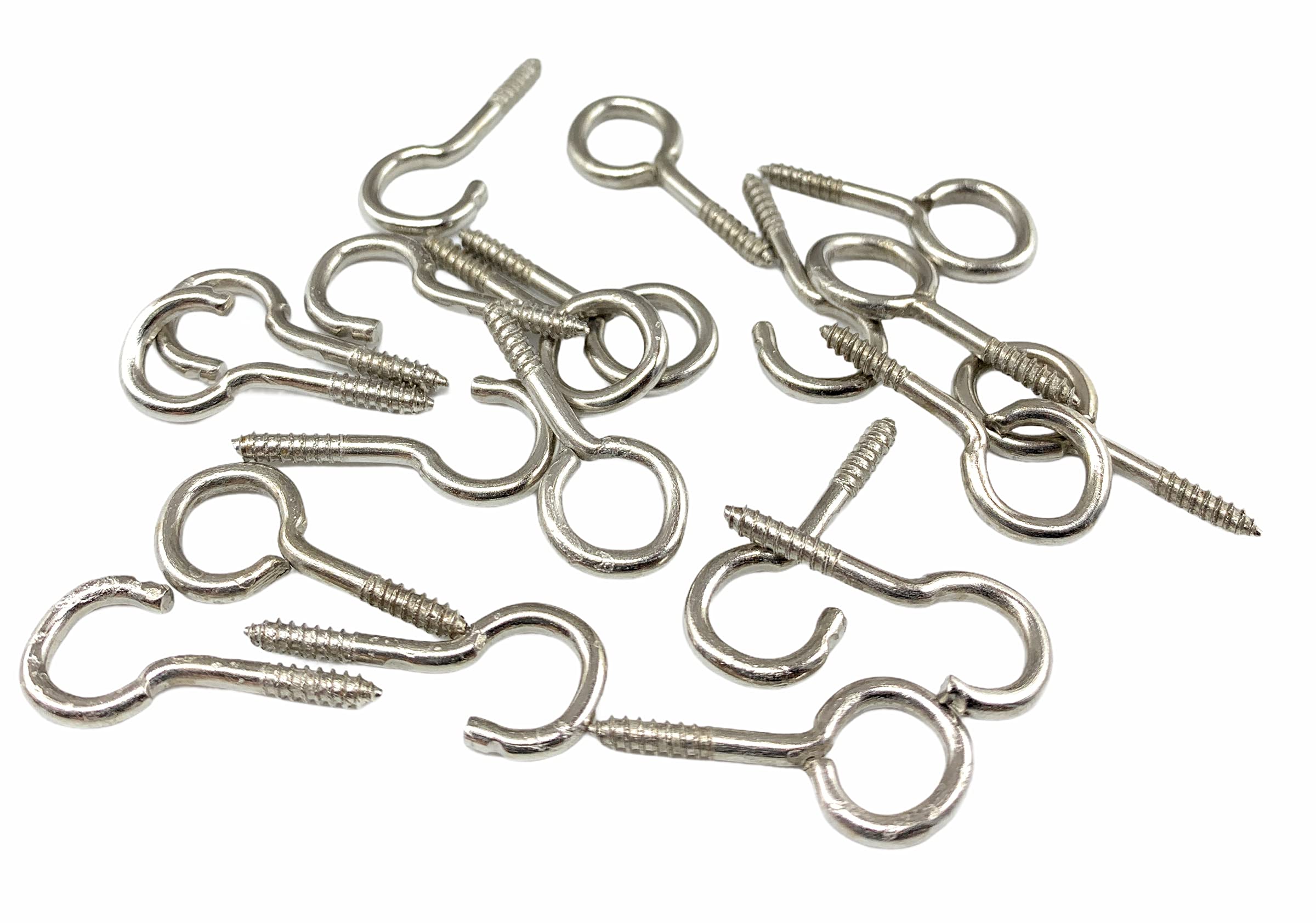 10 Hooks and 10 Eyes for Curtain Wire, Screw In, Chrome Plated, 25mm