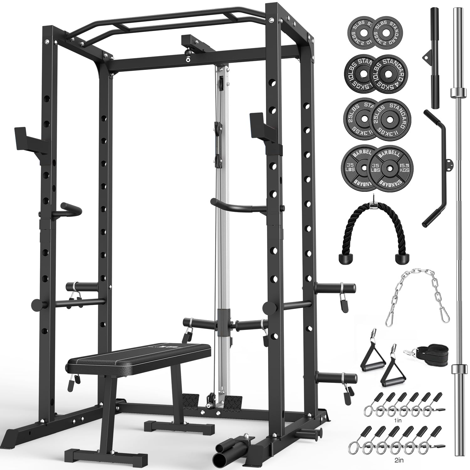 ULTRA FUEGO Power Cage, Multi-Functional Power Rack with J-Hooks, Dip Handles, Landmine Attachment and Optional Cable Pulley System for Home Gym