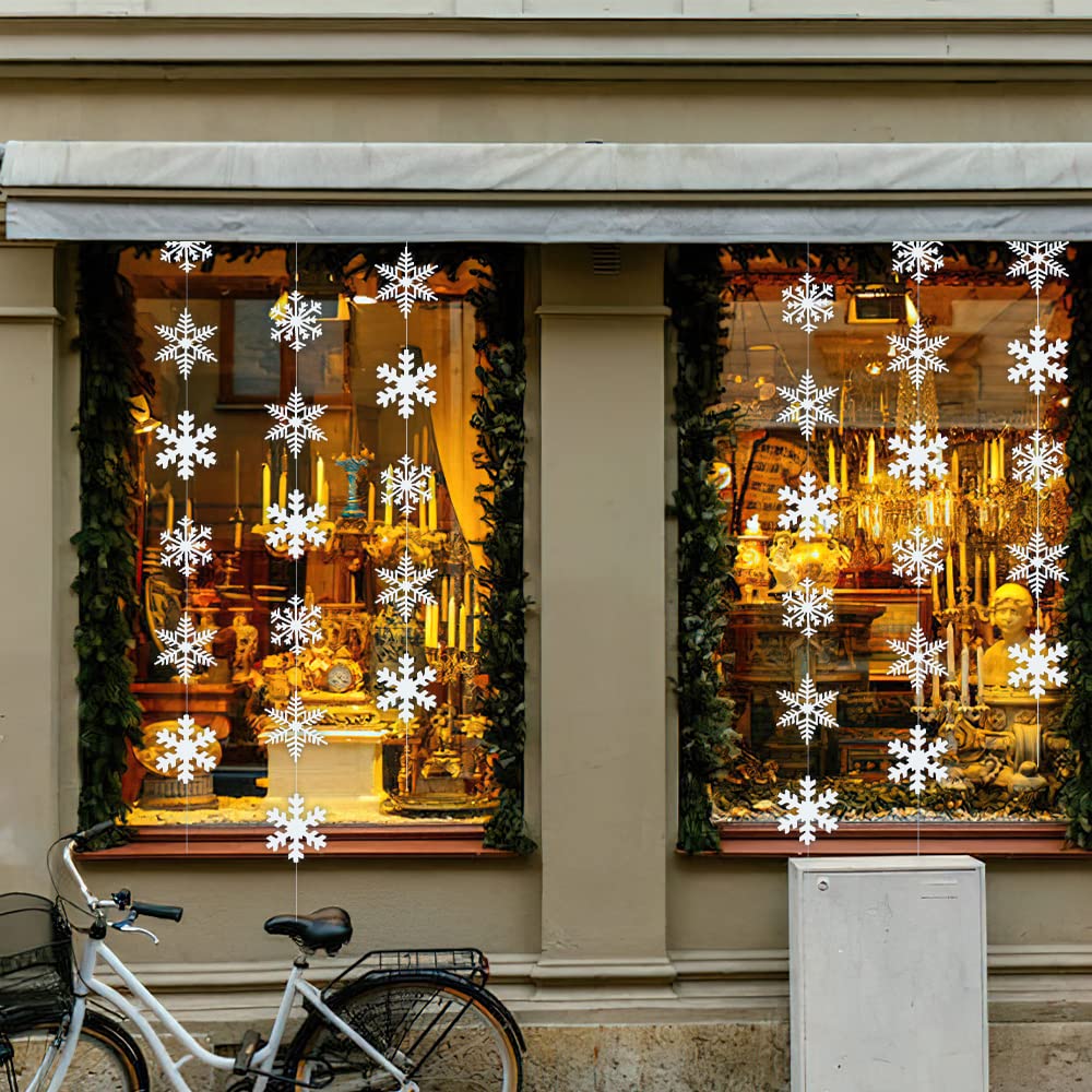 Adorno Hillylolly 6 Pcs Guirnalda Copos de Nieve, 1.9 m, Decoracion Copos Nieve Navidad, Papel, para Techo Árboles Ventana Pared
