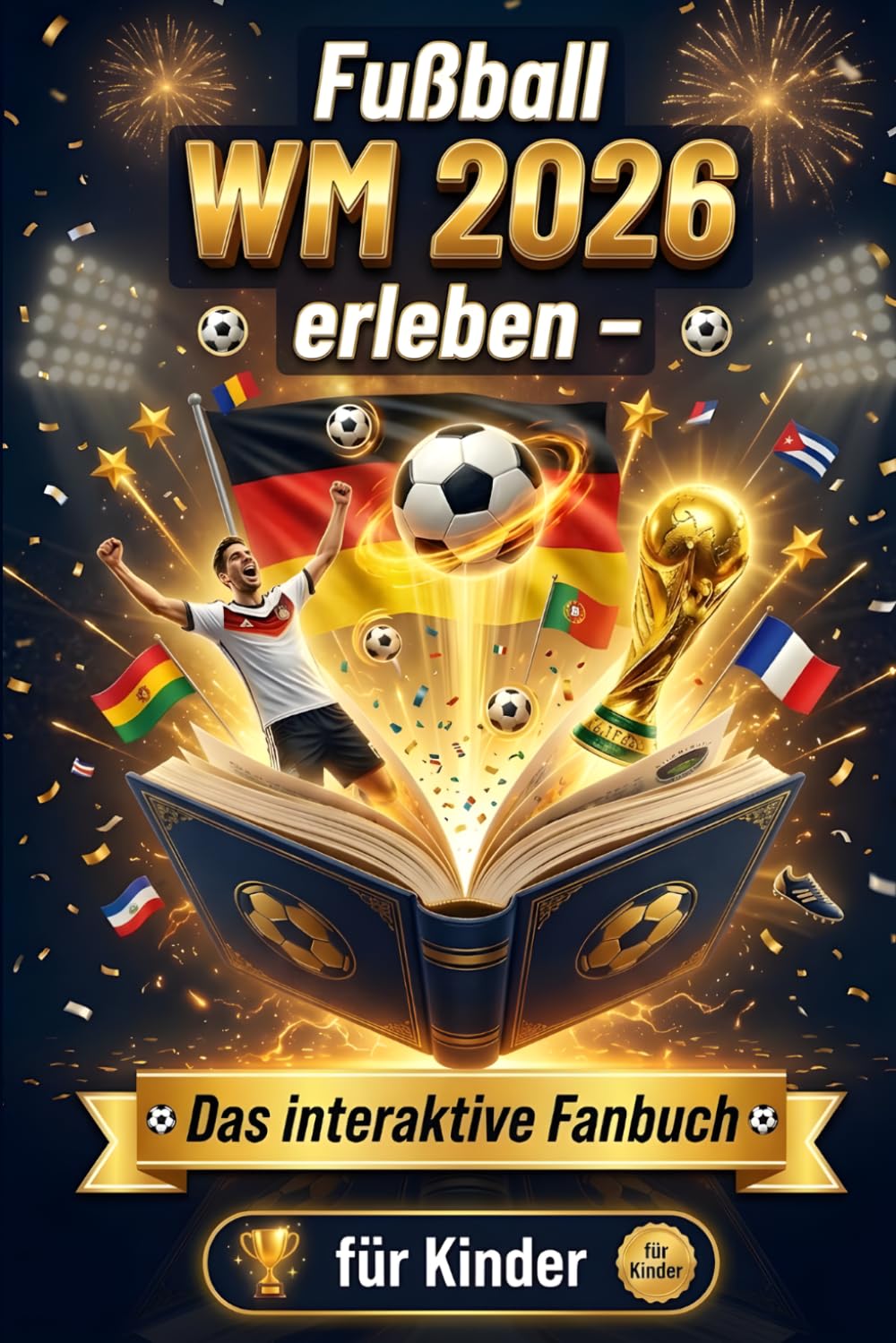 Fußball WM 2026 erleben – Das interaktive Fanbuch für Kinder: Alles über Teams, Spieler und Trikots plus Rätsel, Quiz und Mitmachseiten | Das Fanbuch zur Weltmeisterschaft