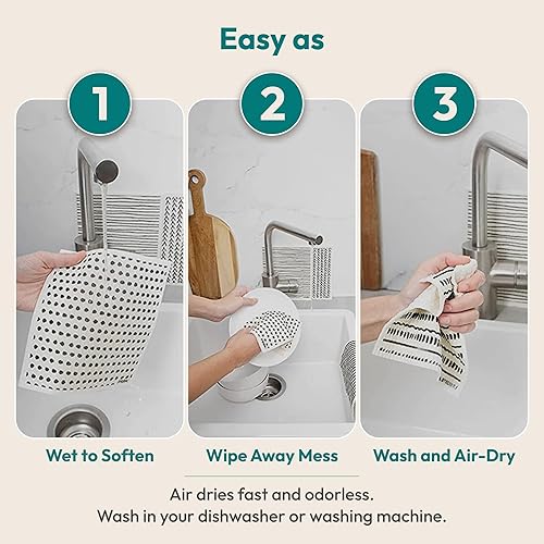 Miniatura 7 de FEBU Paños de cocina suecos  Paquete de 5 toallas de papel reutilizables japonesas lavables  Toallas de cocina suecas  Paños de esponja de celulosa