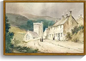 crmotu Vintage Framed Wall Art, Country Landscape Canvas Prints, Retro Old Architecture Aesthetic Pictures, Scenery Wall Paintings for Living Room Bedroom Bathroom, Rustic Farmhouse Decor 20x30in