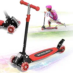 Patinete para crianças de 3 a 7 anos – Scooters com três rodas, inclinada para dirigir, dobrável, rodas traseiras duplas estáveis, altura ajustável, para meninas de 3 a 5, 5 a 7 anos de idade até 54