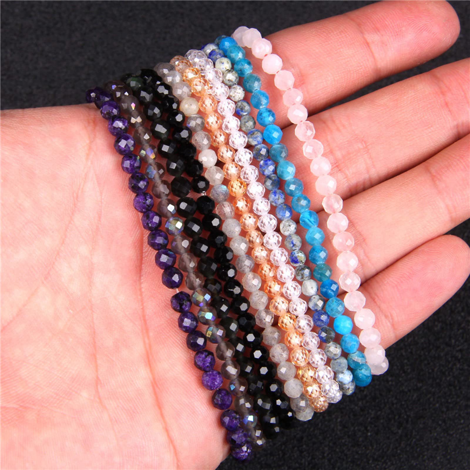 Bracciale Fatte a Mano Bracciale Donne sfaccettate di Labradorite Quarzo in Pietra Naturale Bracciale in Pietra Naturale per Donne Bracciale da Braccialetto da Donna, zircone Rosa 4mm