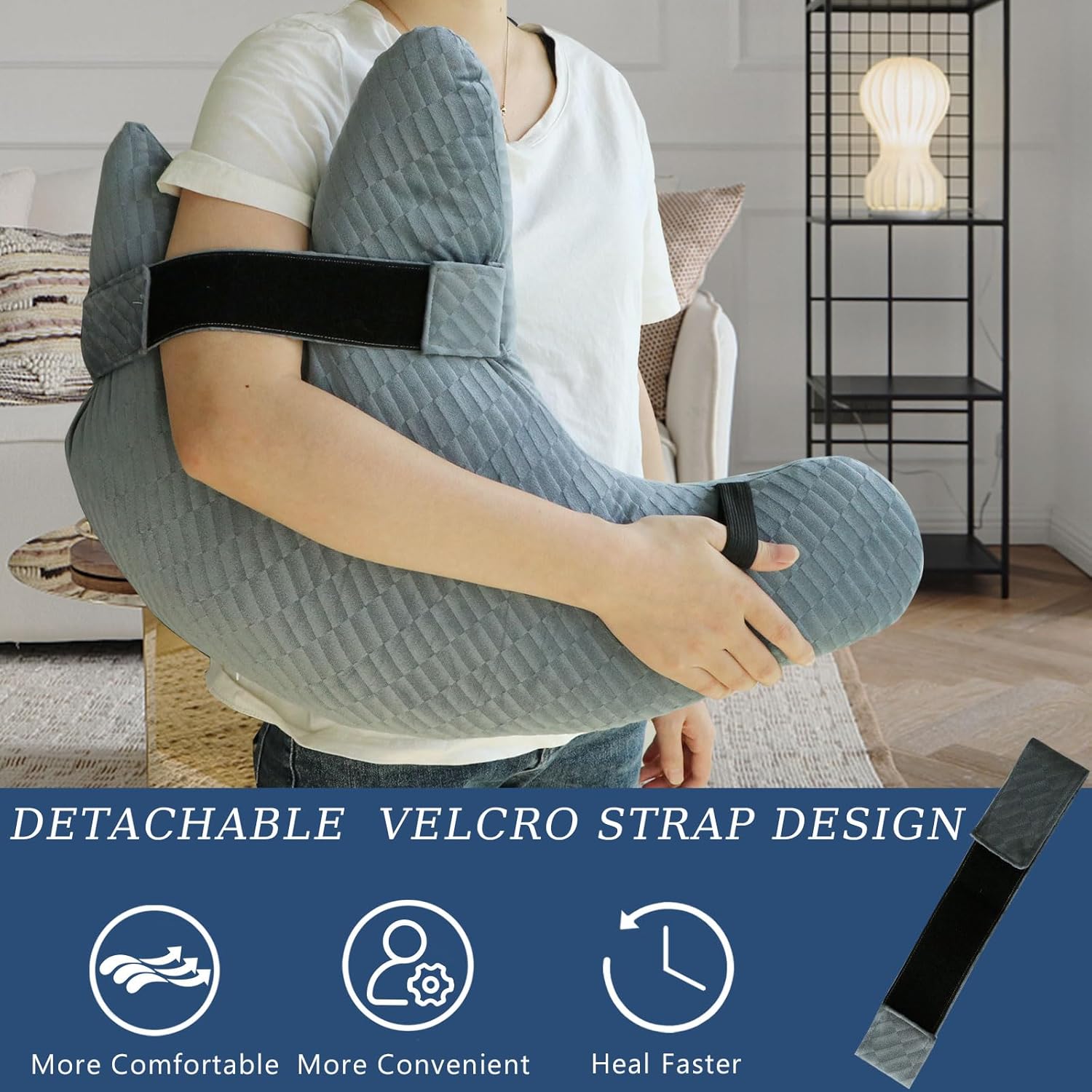 Post Shoulder Surgery Pillow, Shoulder Pillow for Shoulder Pain, Rotator Cuff Pillow, Arm Pillows for Adults After Surgery, Side Sleeper Pillow for Neck and Shoulder Pain Relief (blue with strap) - Image 2