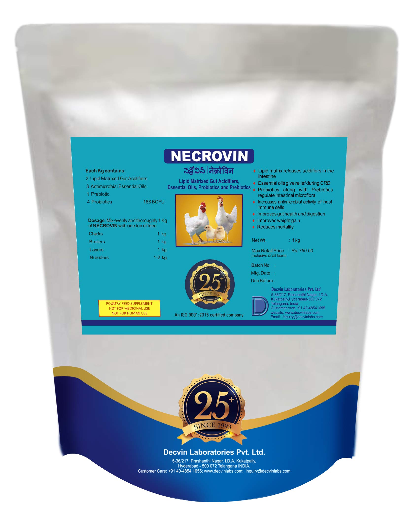 DECVIN NECROVIN - Poultry and Bird Vitamin Supplements (Lipid Coated Acidifier, Essential Oils, probiotics and prebiotic) Poultry Feed Supplement - (1 Kg, NECROVIN) (B082SX51JX) Amazon Price History, Amazon Price Tracker