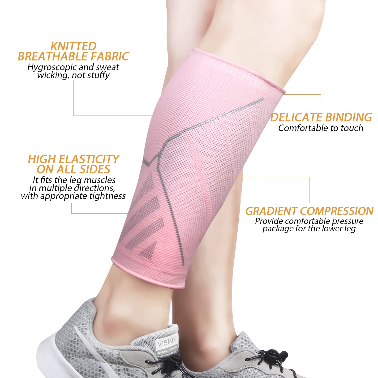 Calf Compression Sleeves for Women & Men 2 Pack Elastic Calf Support Footless Socks Ventilation Calf Brace for Pain Relief Sports Recovery - Image 2